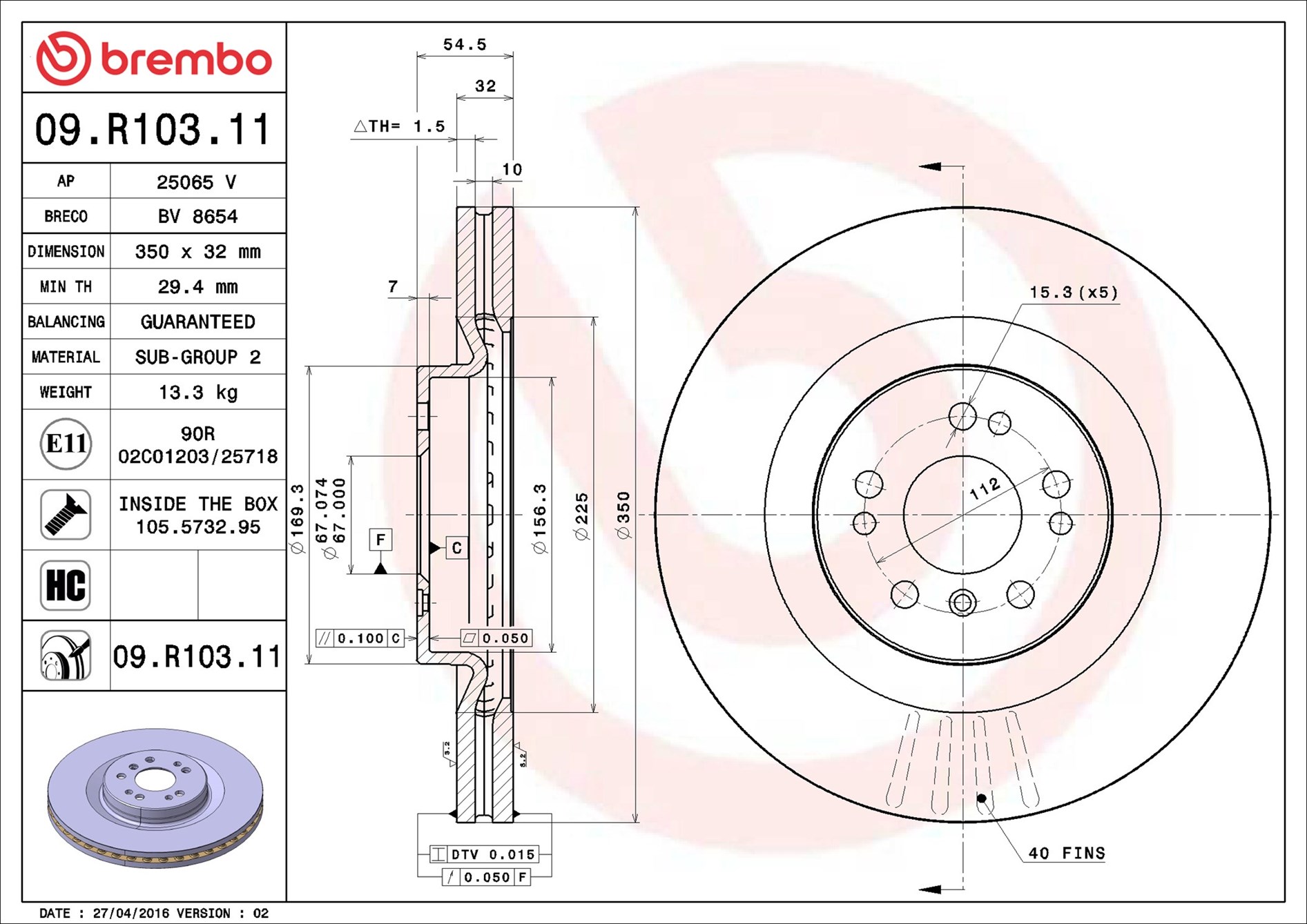 Brake Disc - 09.R103.11 BREMBO