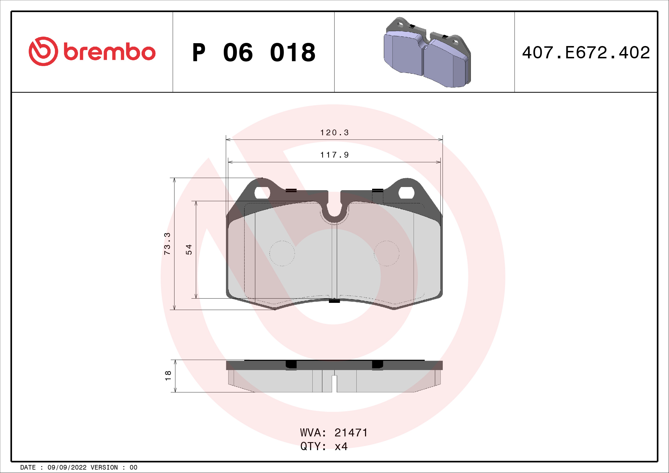 Brake Pad Set, disc brake - P 06 018 BREMBO