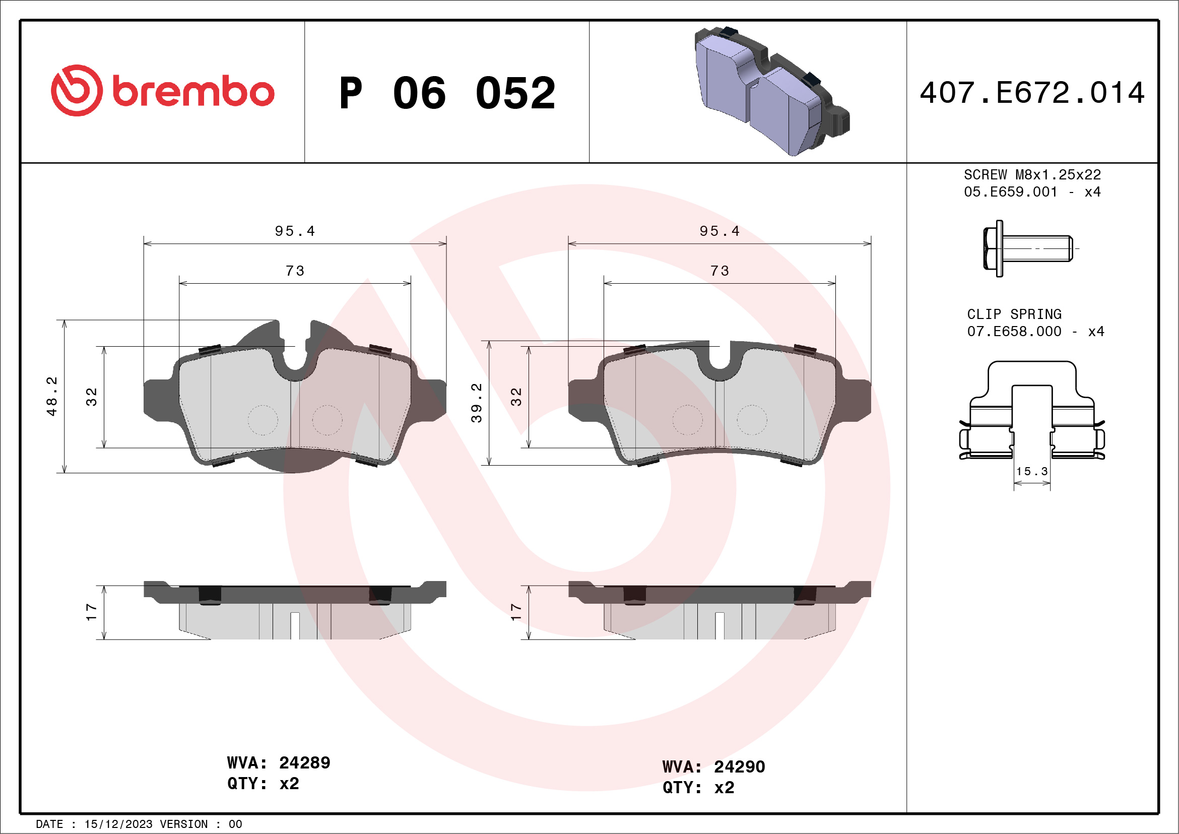 Kit pastiglie freno, Freno a disco - P 06 052 BREMBO