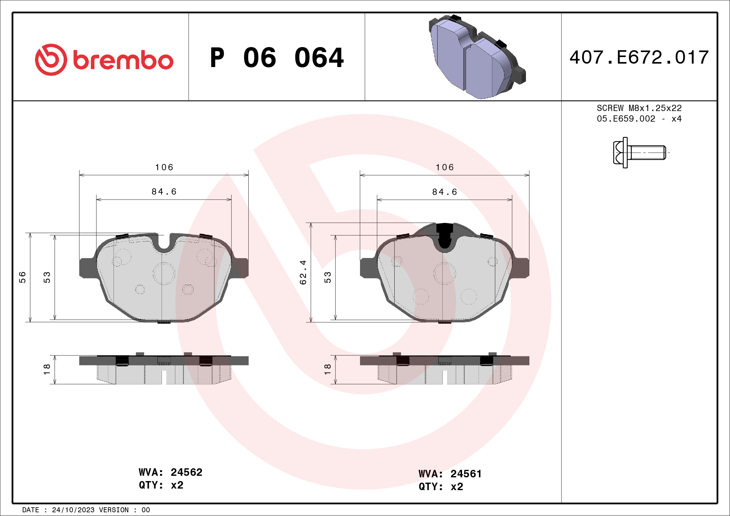 Brake Pad Set, disc brake - P 06 064 BREMBO