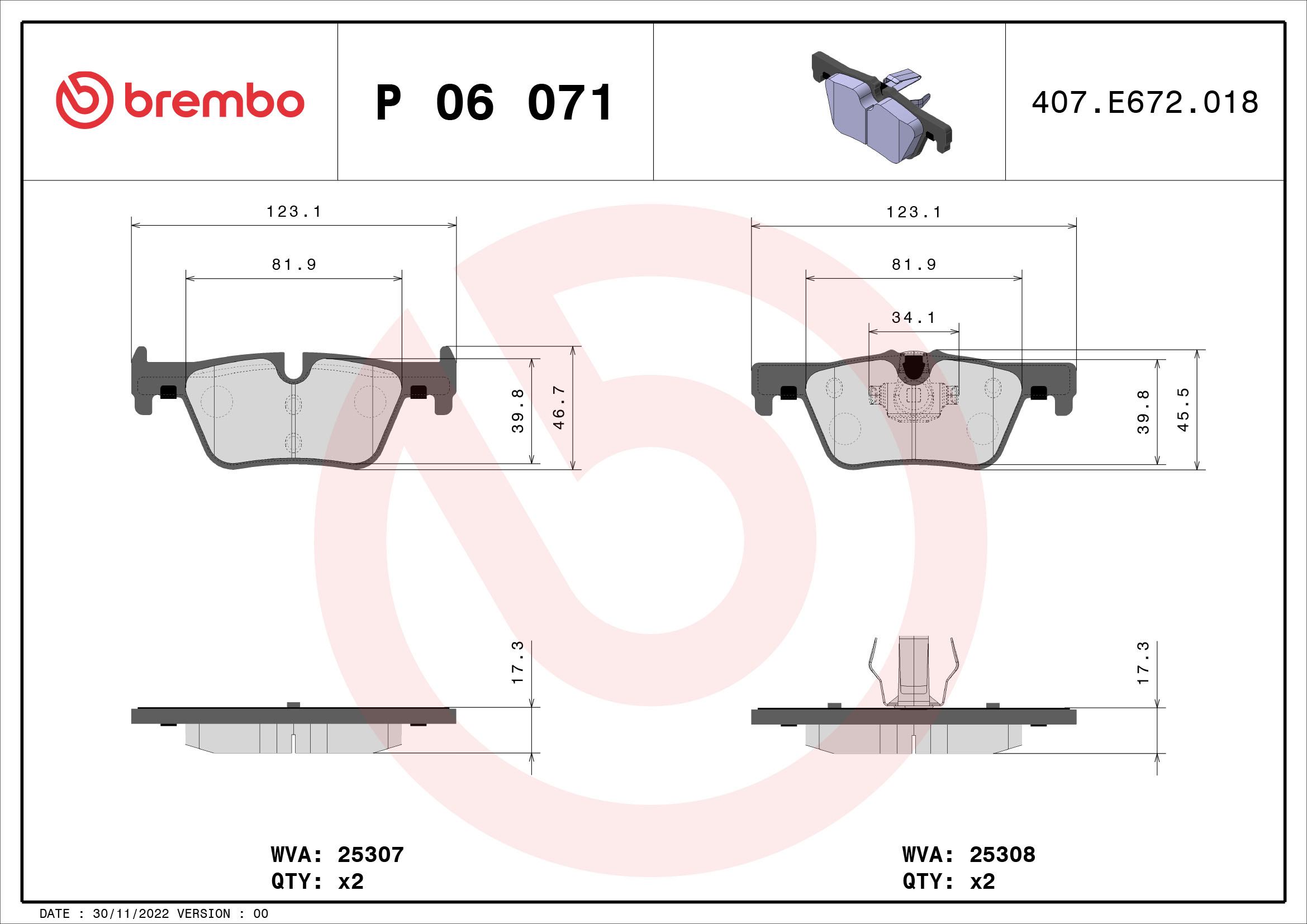 Kit pastiglie freno, Freno a disco - P 06 071 BREMBO