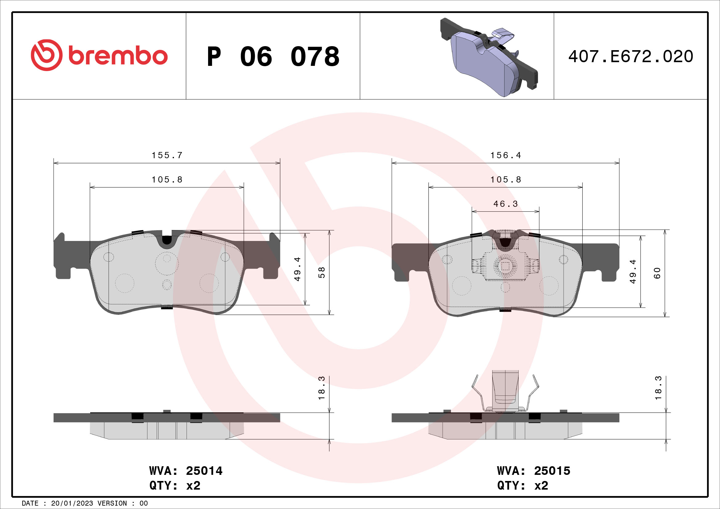Brake Pad Set, disc brake - P 06 078 BREMBO