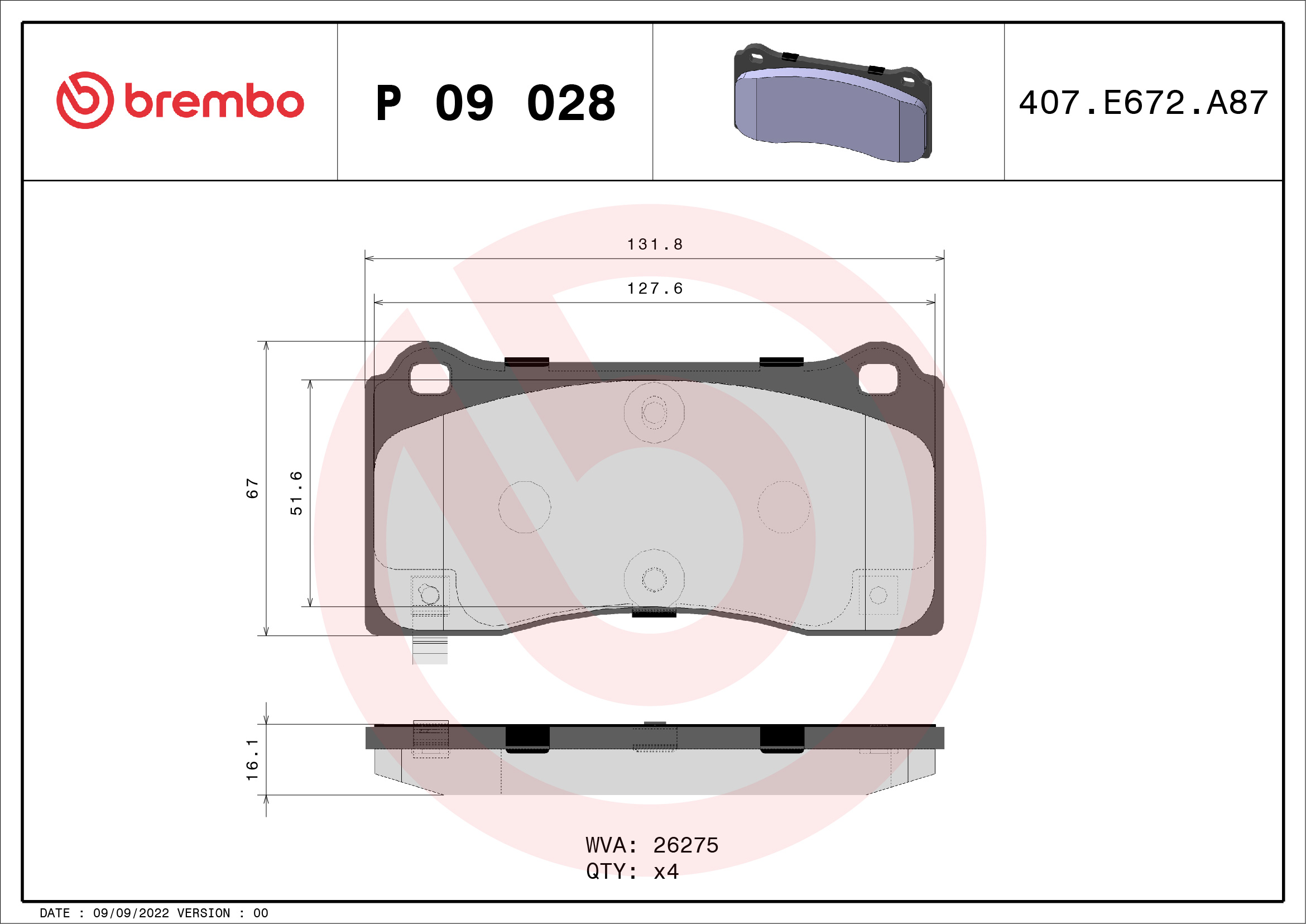 Brake Pad Set, disc brake - P 09 028 BREMBO