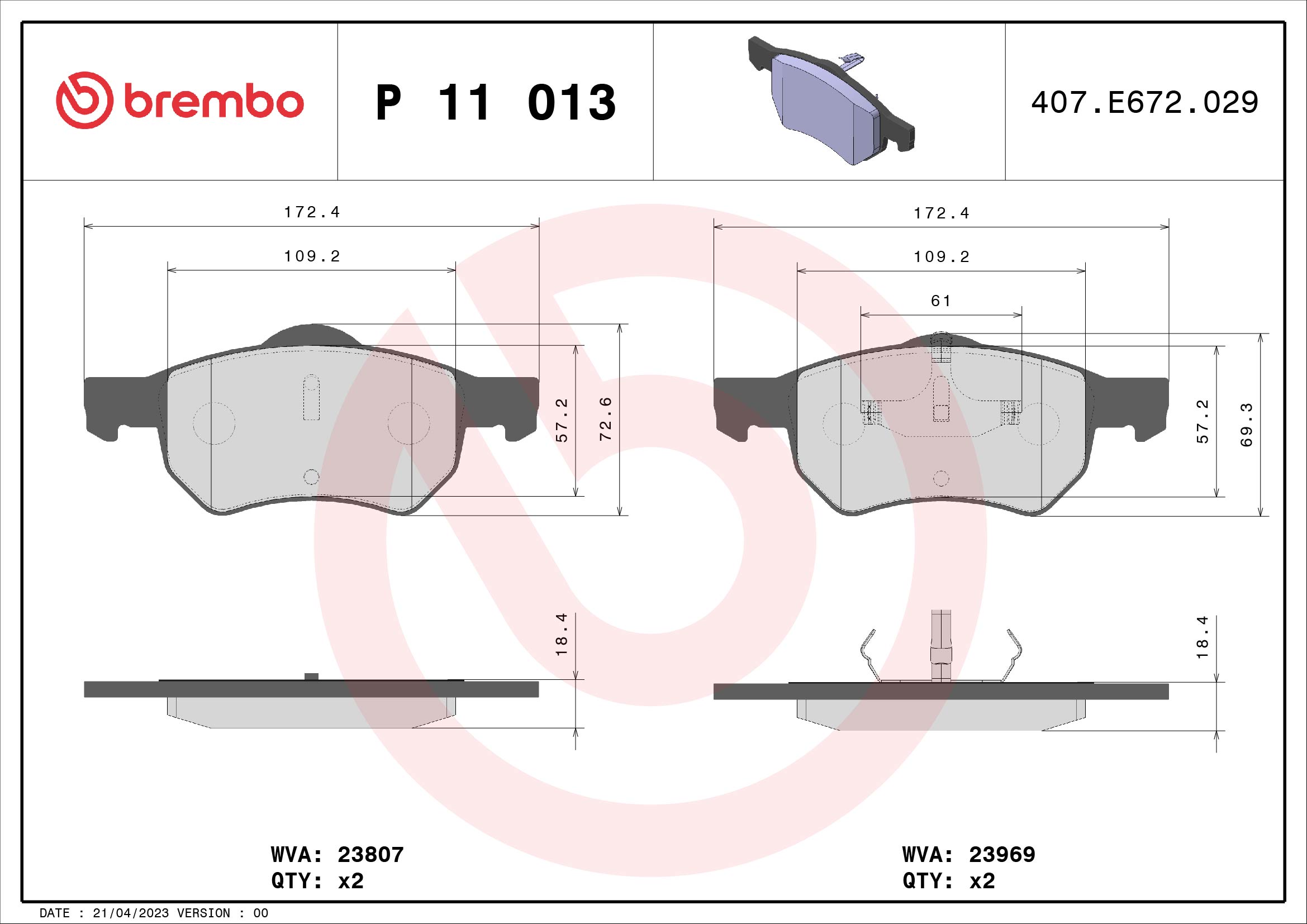 Kit pastiglie freno, Freno a disco - P 11 013 BREMBO
