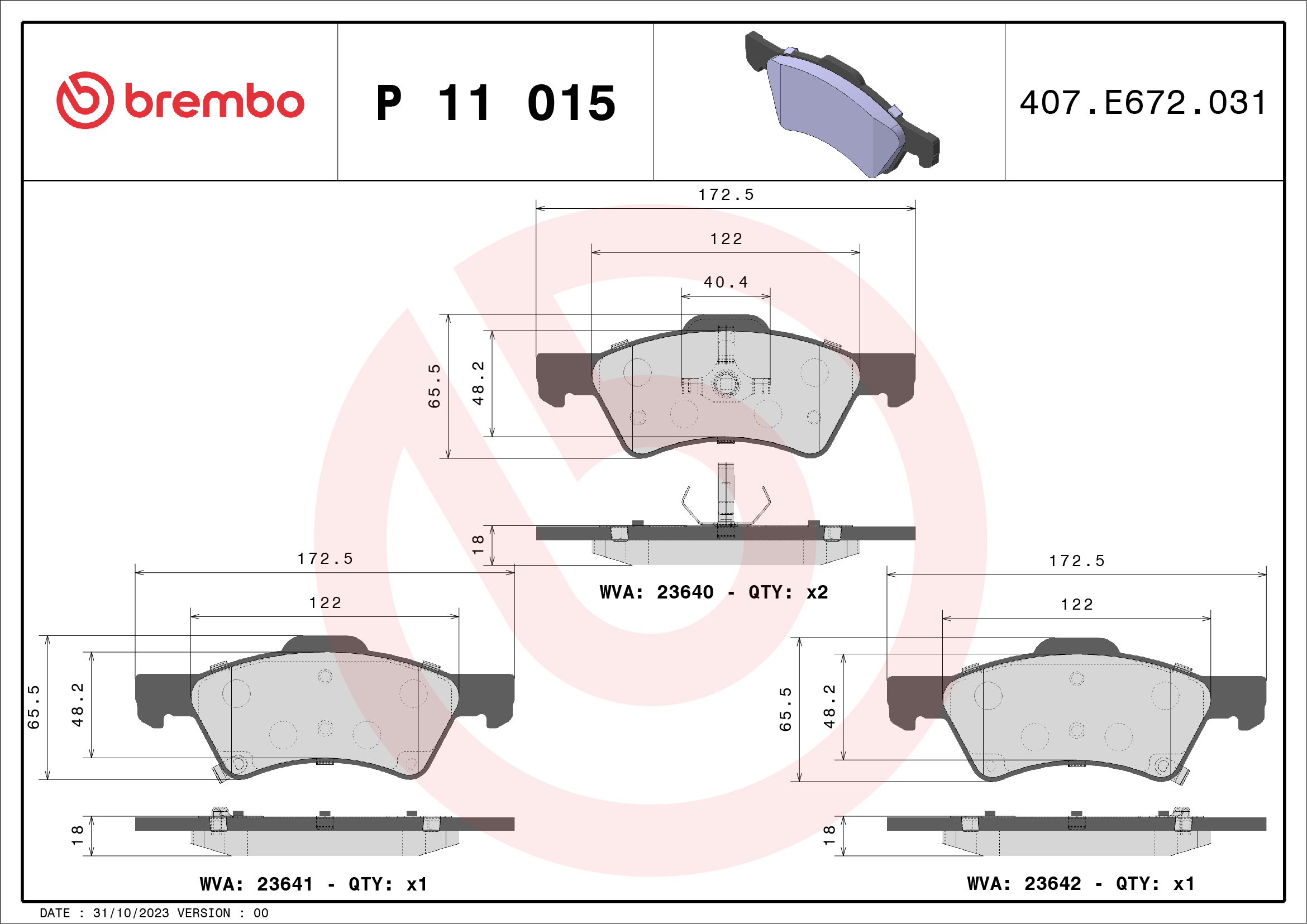 Bremsbelagsatz, Scheibenbremse - P 11 015 BREMBO