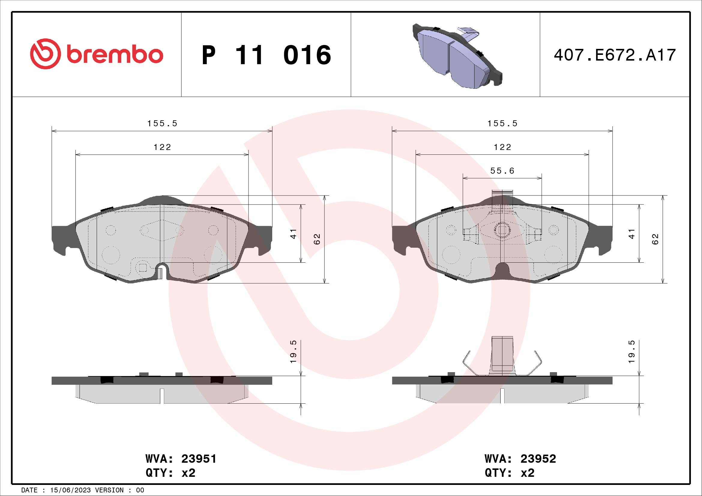 Kit pastiglie freno, Freno a disco - P 11 016 BREMBO