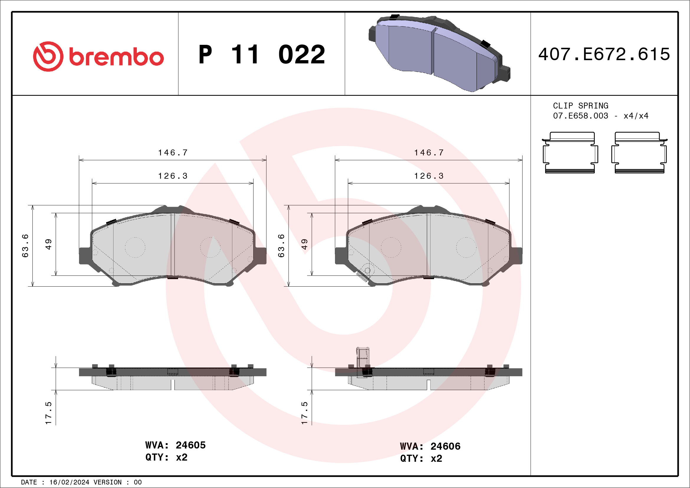 Bremsbelagsatz, Scheibenbremse - P 11 022 BREMBO