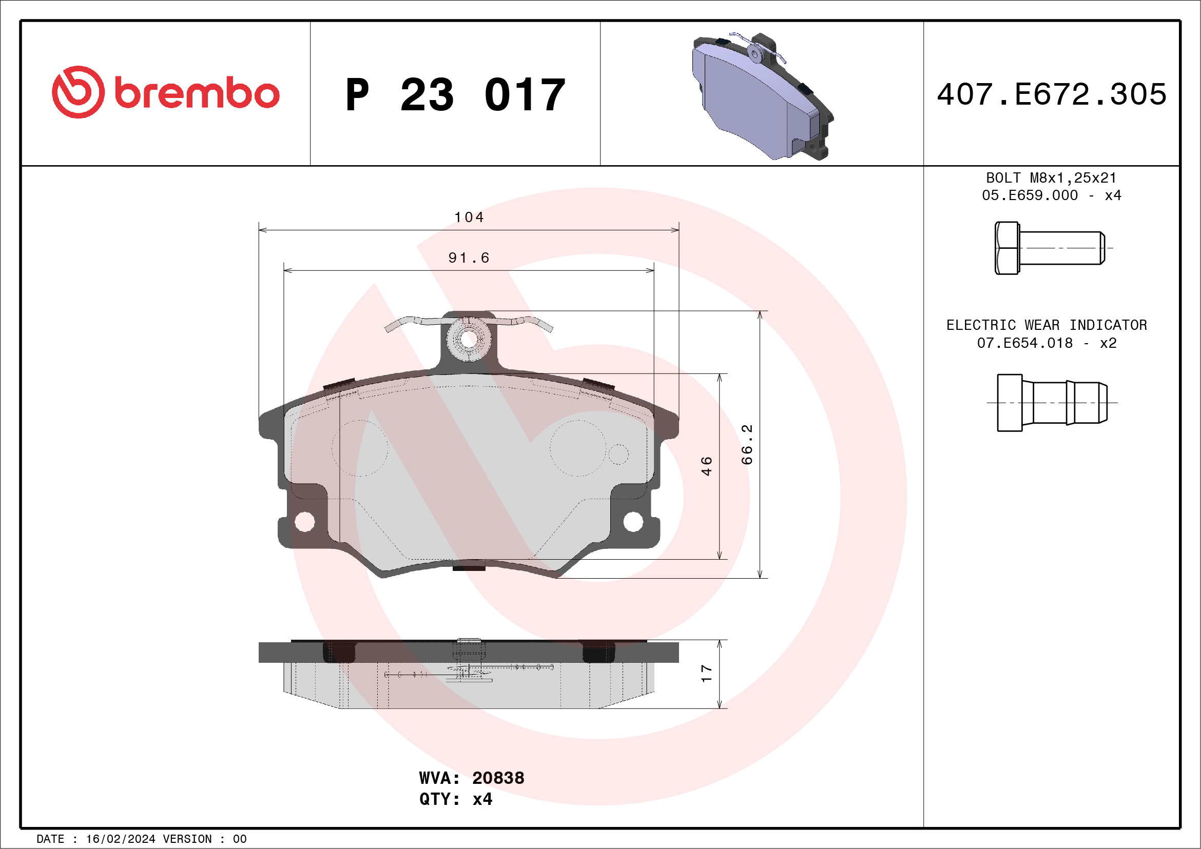 Brake Pad Set, disc brake - P 23 017 BREMBO