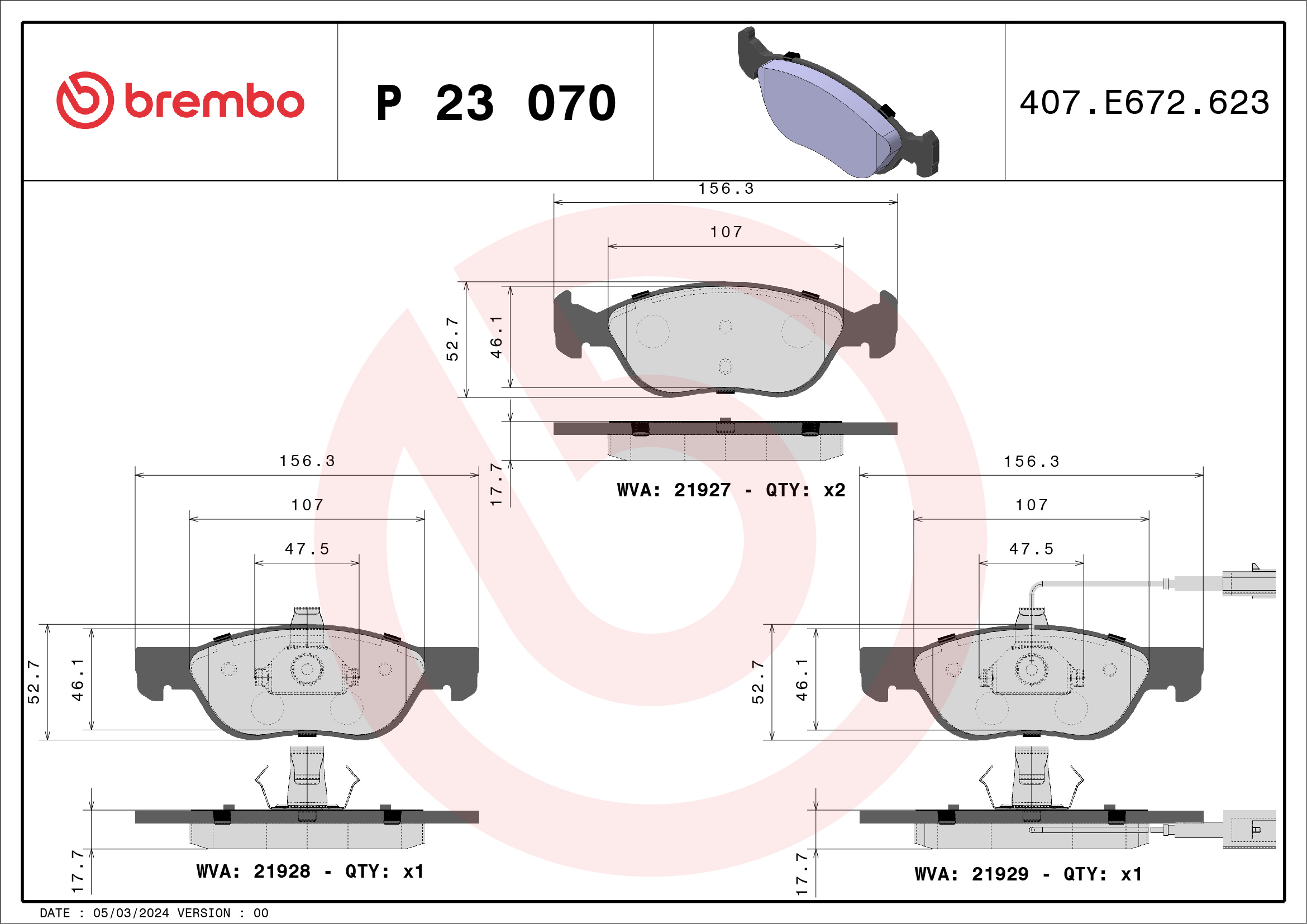 Kit pastiglie freno, Freno a disco - P 23 070 BREMBO