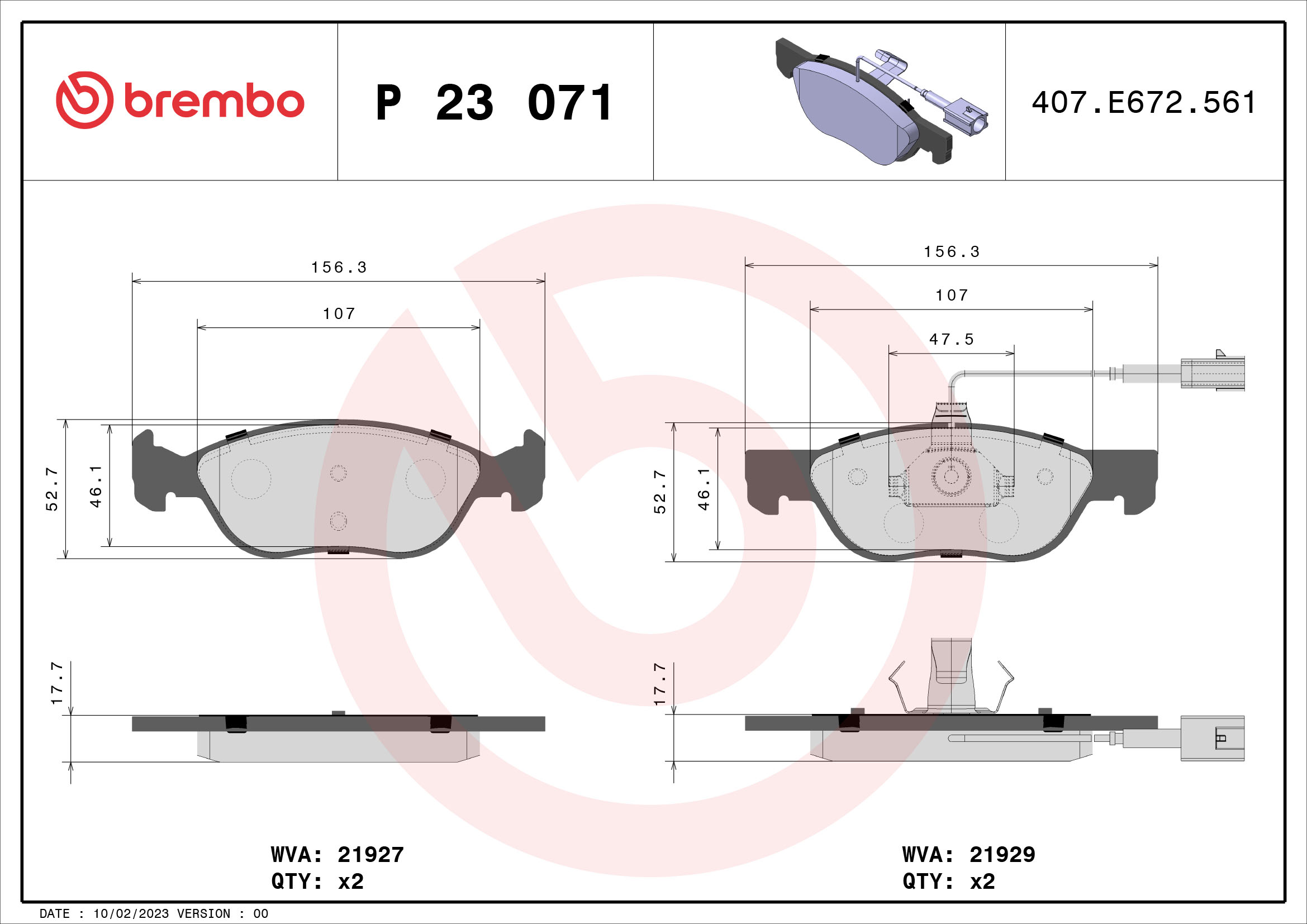 Brake Pad Set, disc brake - P 23 071 BREMBO