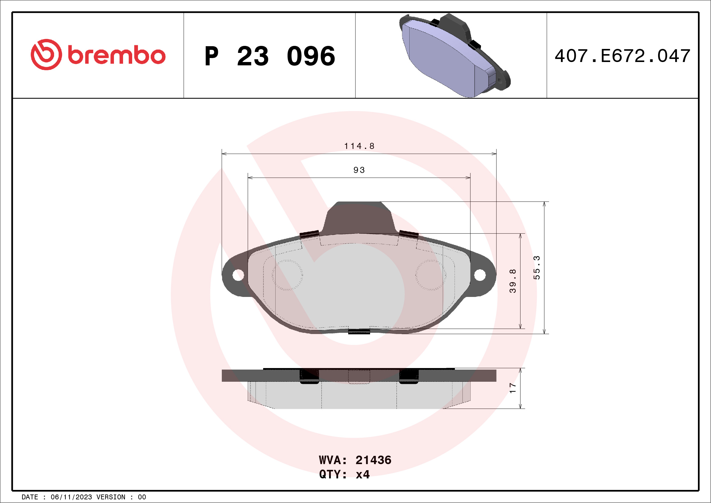 Bremsbelagsatz, Scheibenbremse - P 23 096 BREMBO