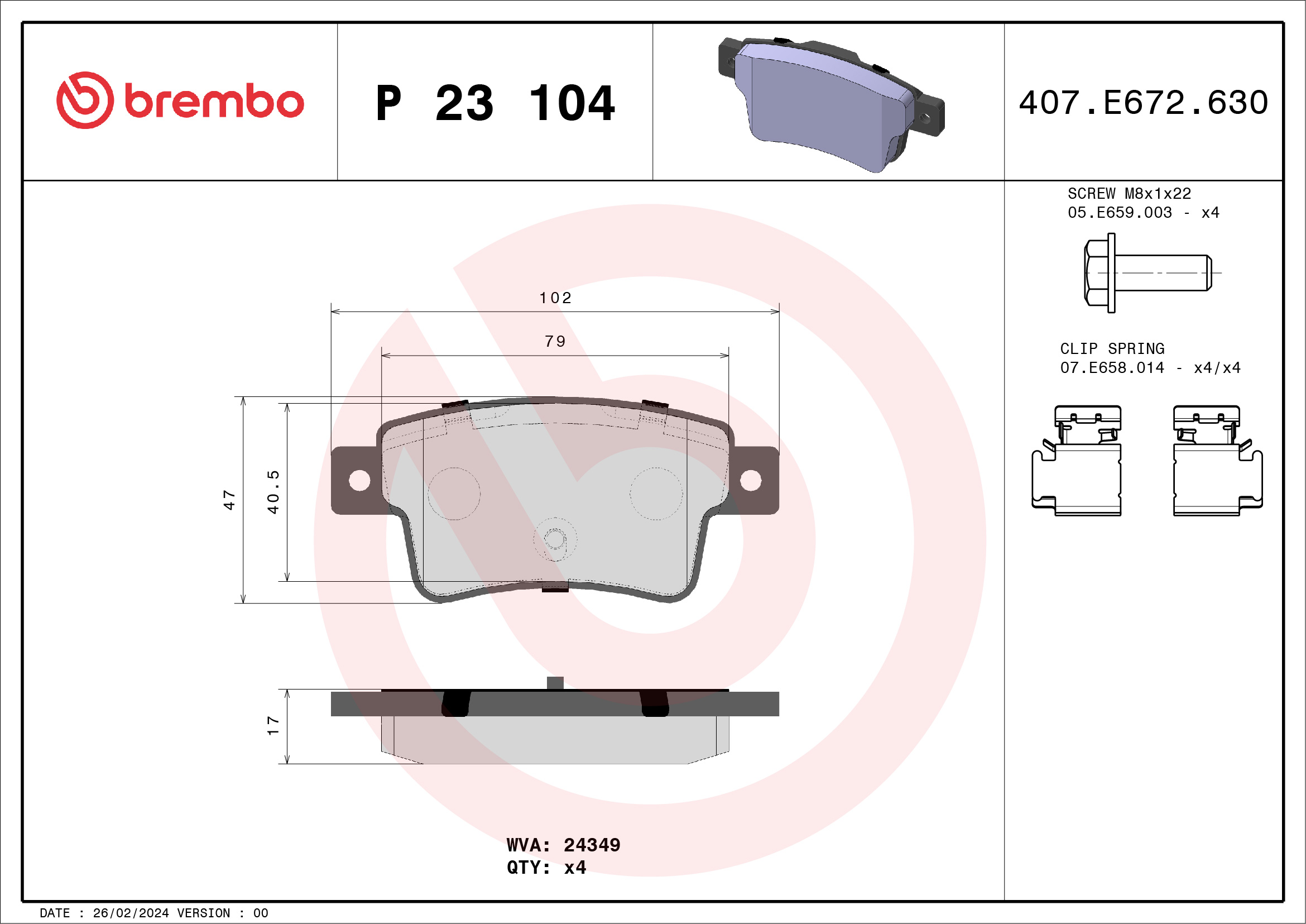 Kit pastiglie freno, Freno a disco - P 23 104 BREMBO