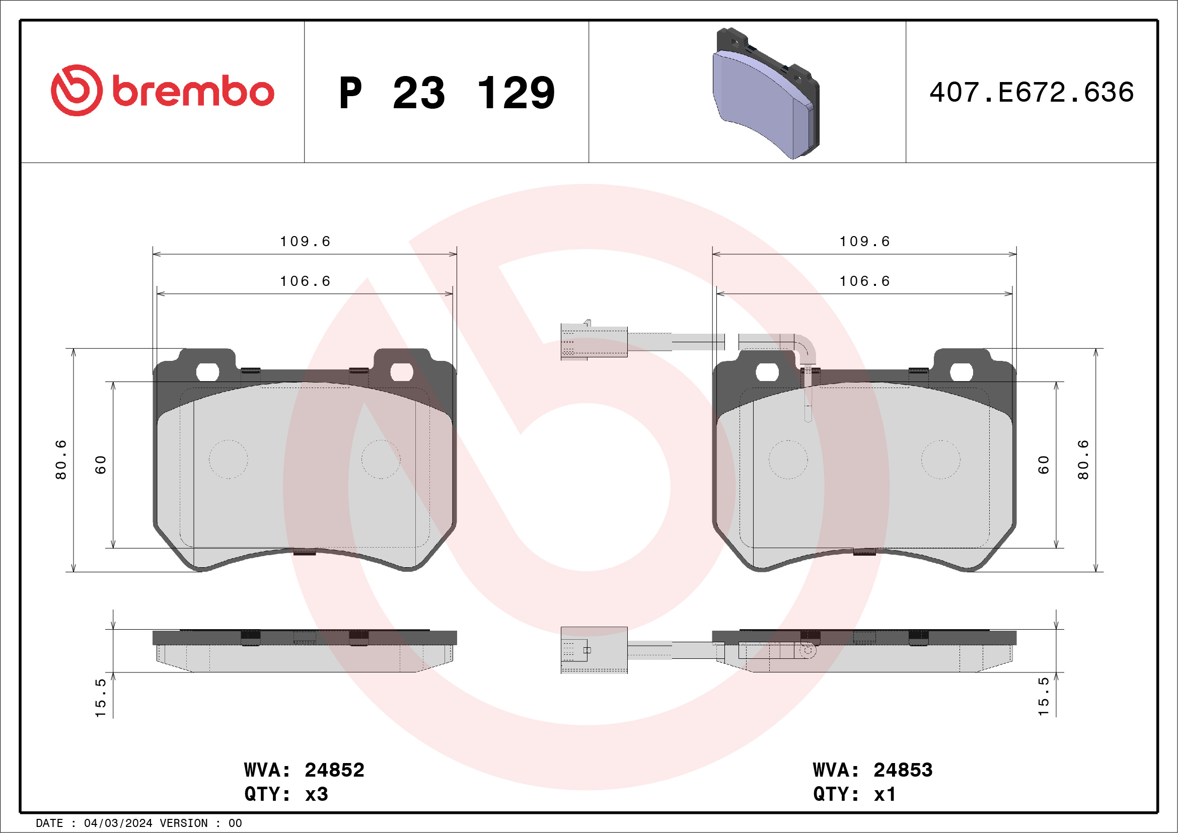 Kit pastiglie freno, Freno a disco - P 23 129 BREMBO