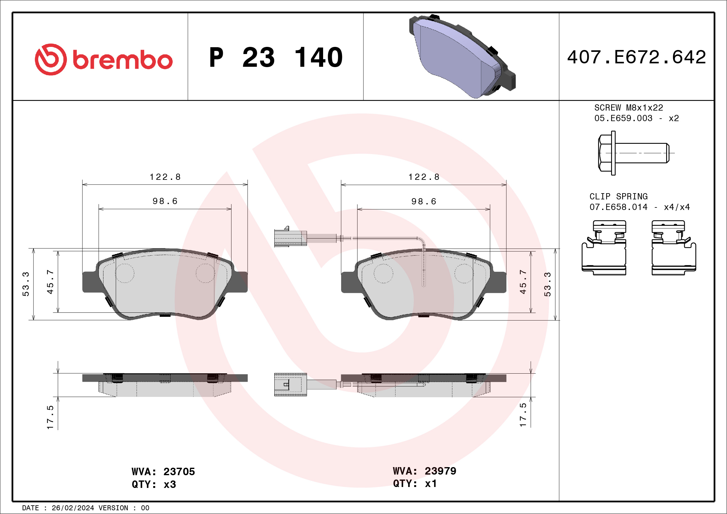 stabdžių trinkelių rinkinys, diskinis stabdys - P 23 140 BREMBO