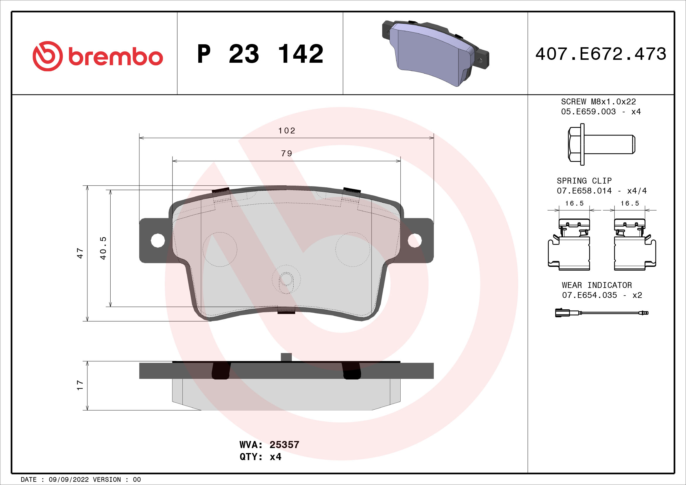 Kit pastiglie freno, Freno a disco - P 23 142 BREMBO