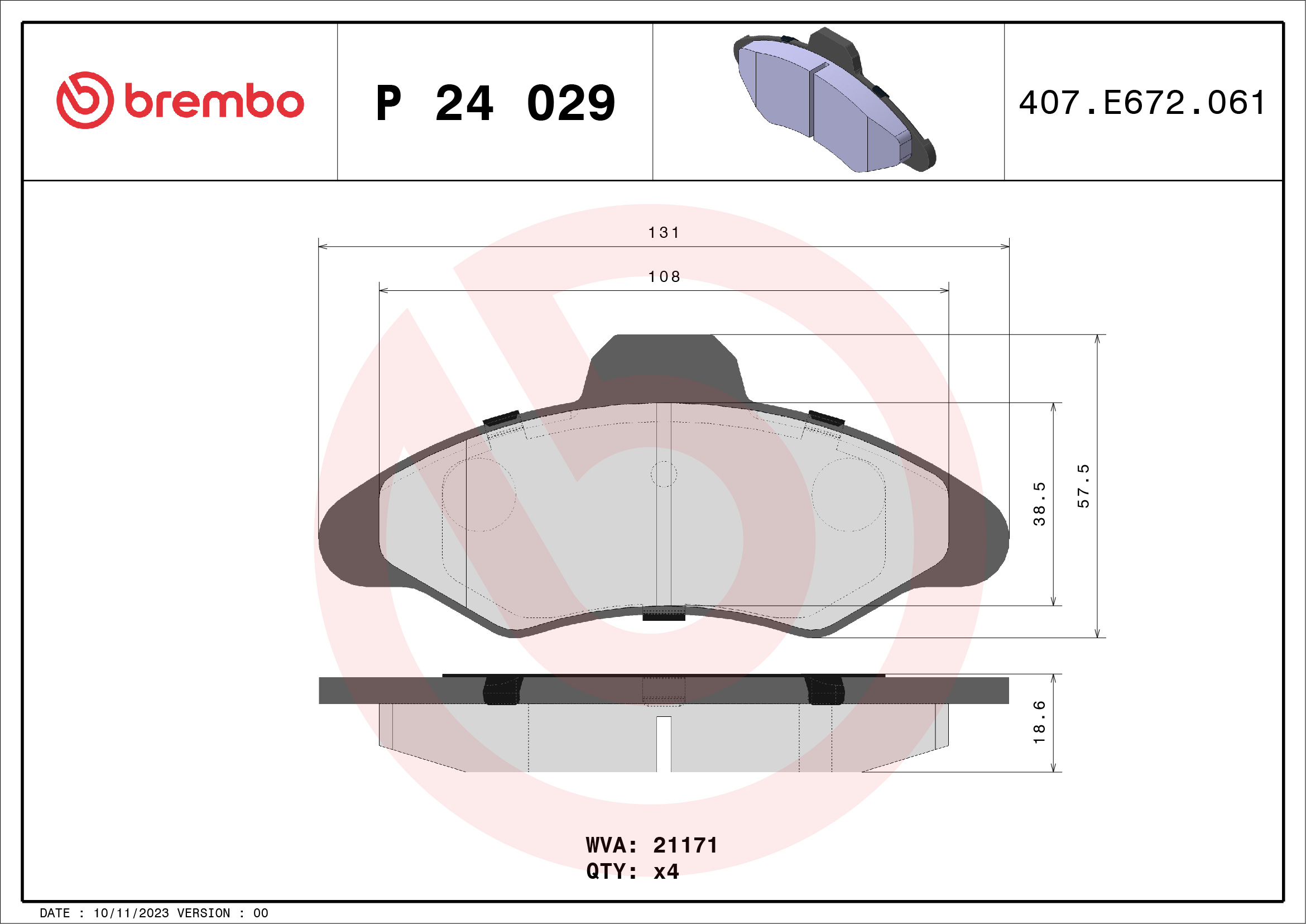 Brake Pad Set, disc brake - P 24 029 BREMBO