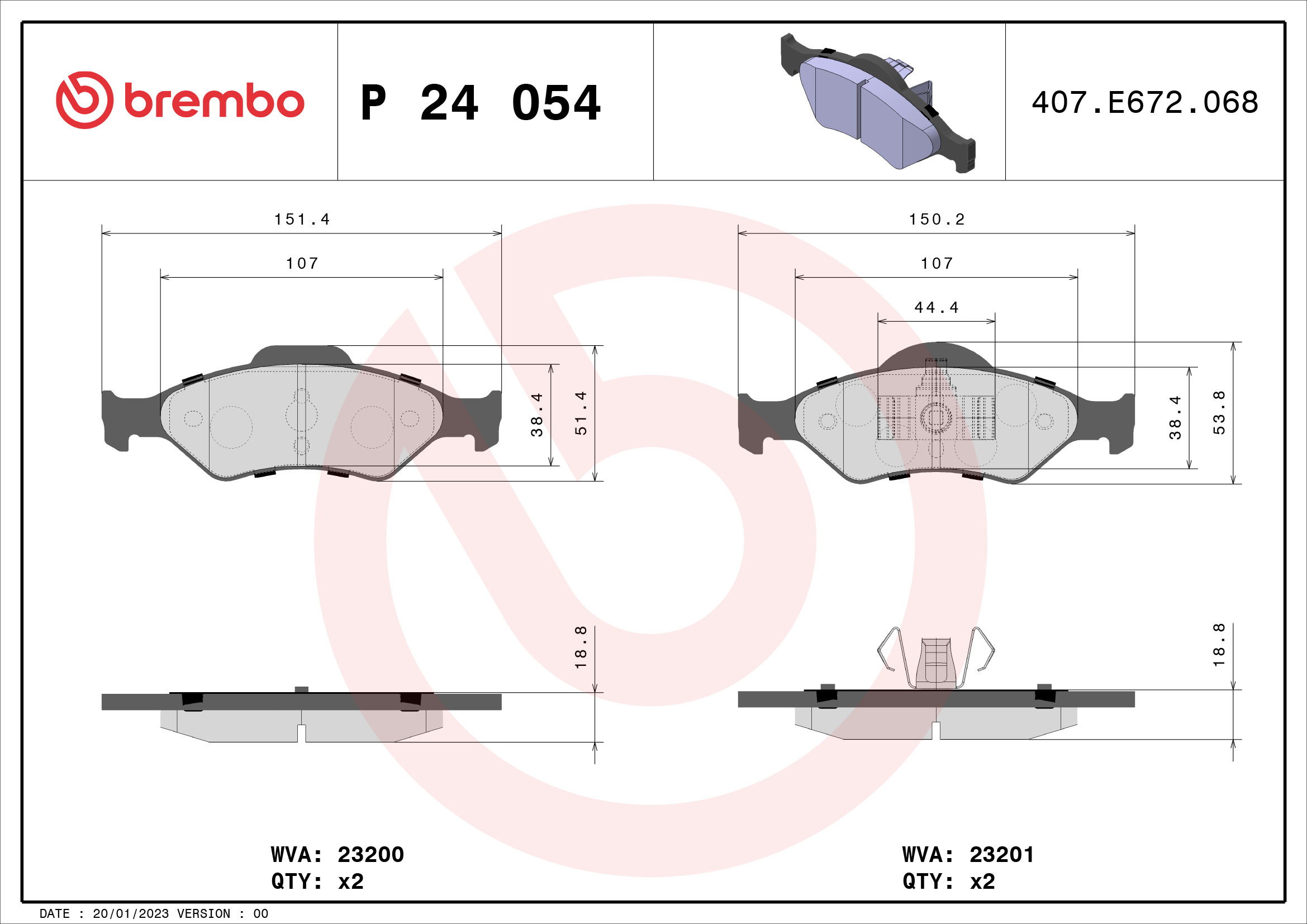 Brake Pad Set, disc brake - P 24 054 BREMBO