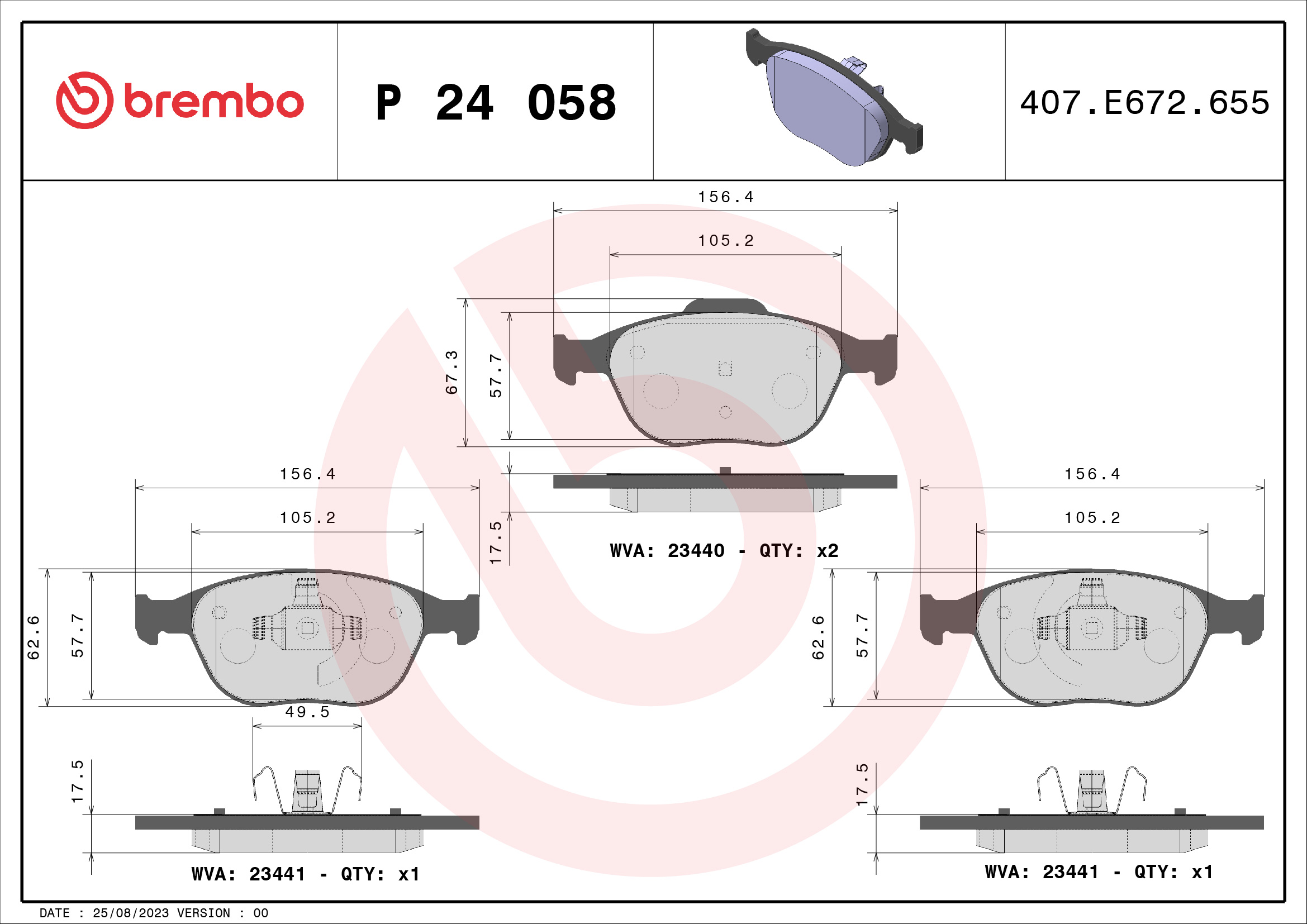 Brake Pad Set, disc brake - P 24 058 BREMBO
