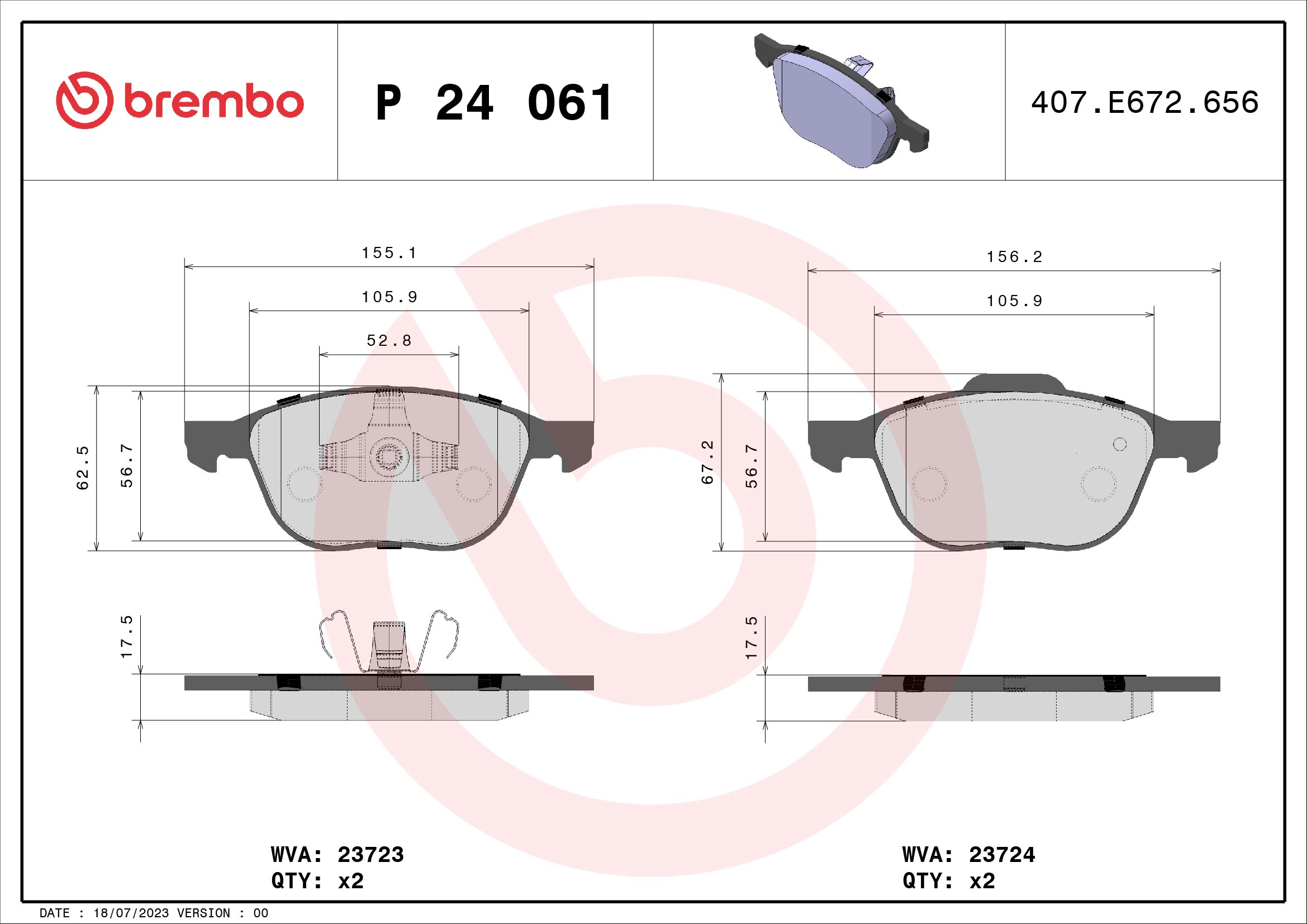Brake Pad Set, disc brake - P 24 061 BREMBO