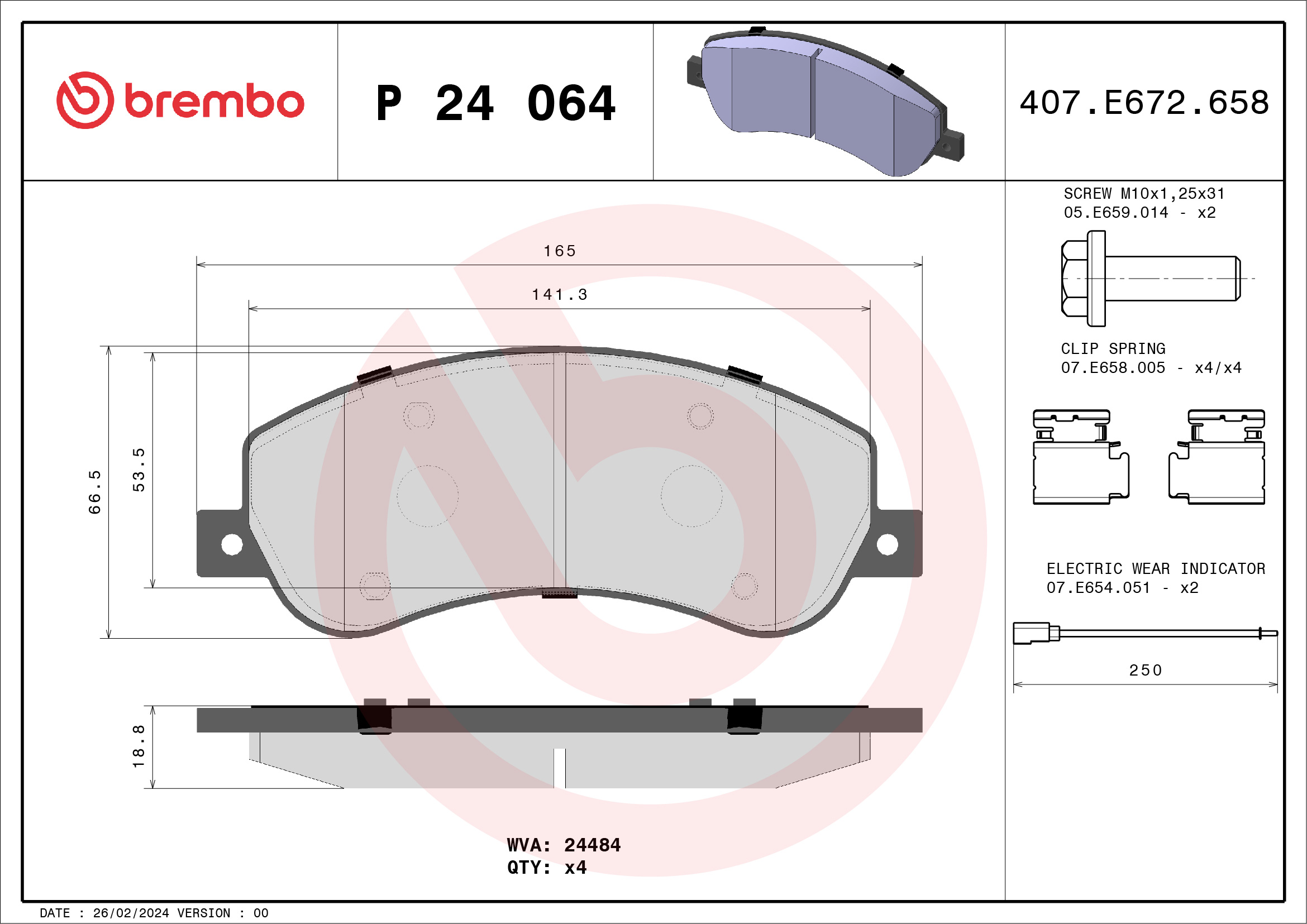Kit pastiglie freno, Freno a disco - P 24 064 BREMBO