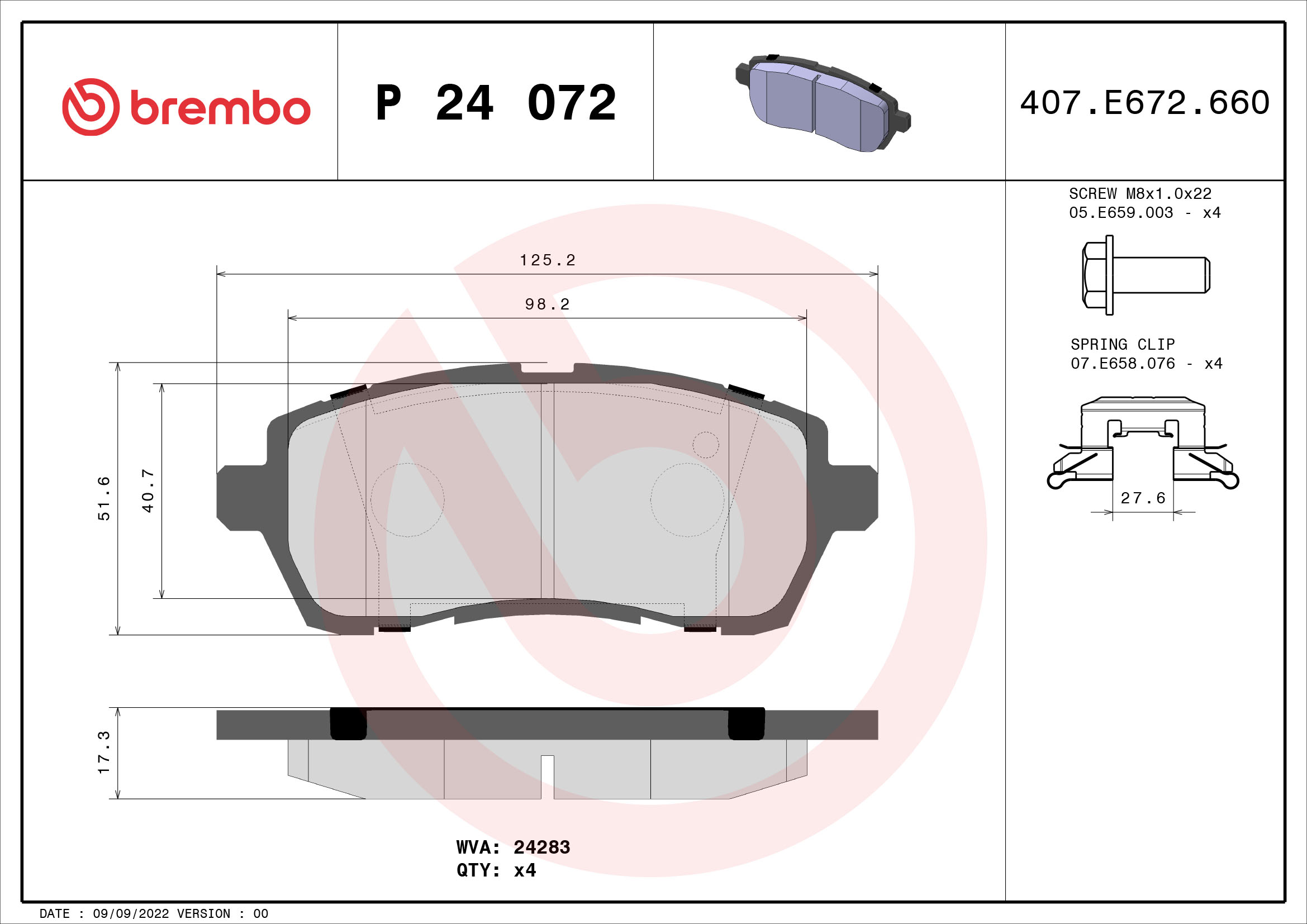 Kit pastiglie freno, Freno a disco - P 24 072 BREMBO