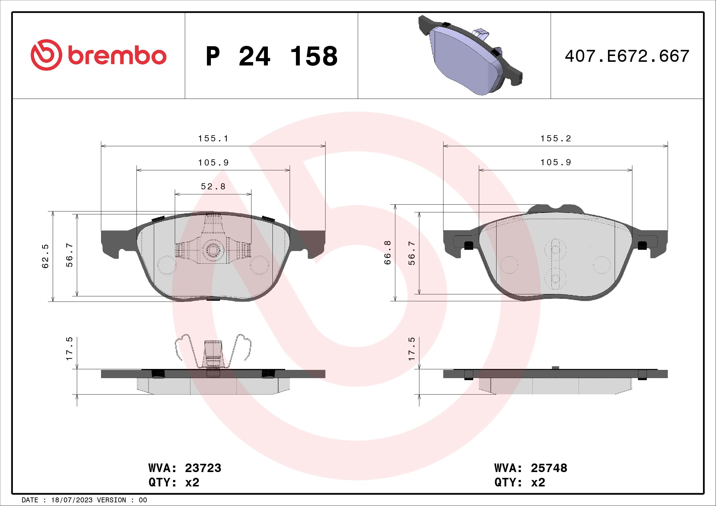 Brake Pad Set, disc brake - P 24 158 BREMBO