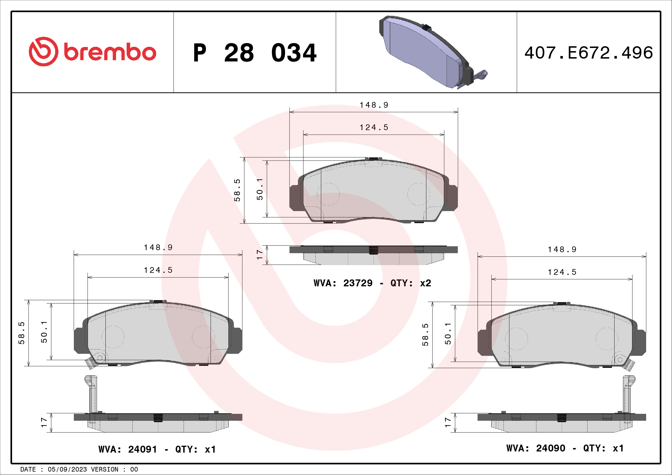 Kit pastiglie freno, Freno a disco - P 28 034 BREMBO