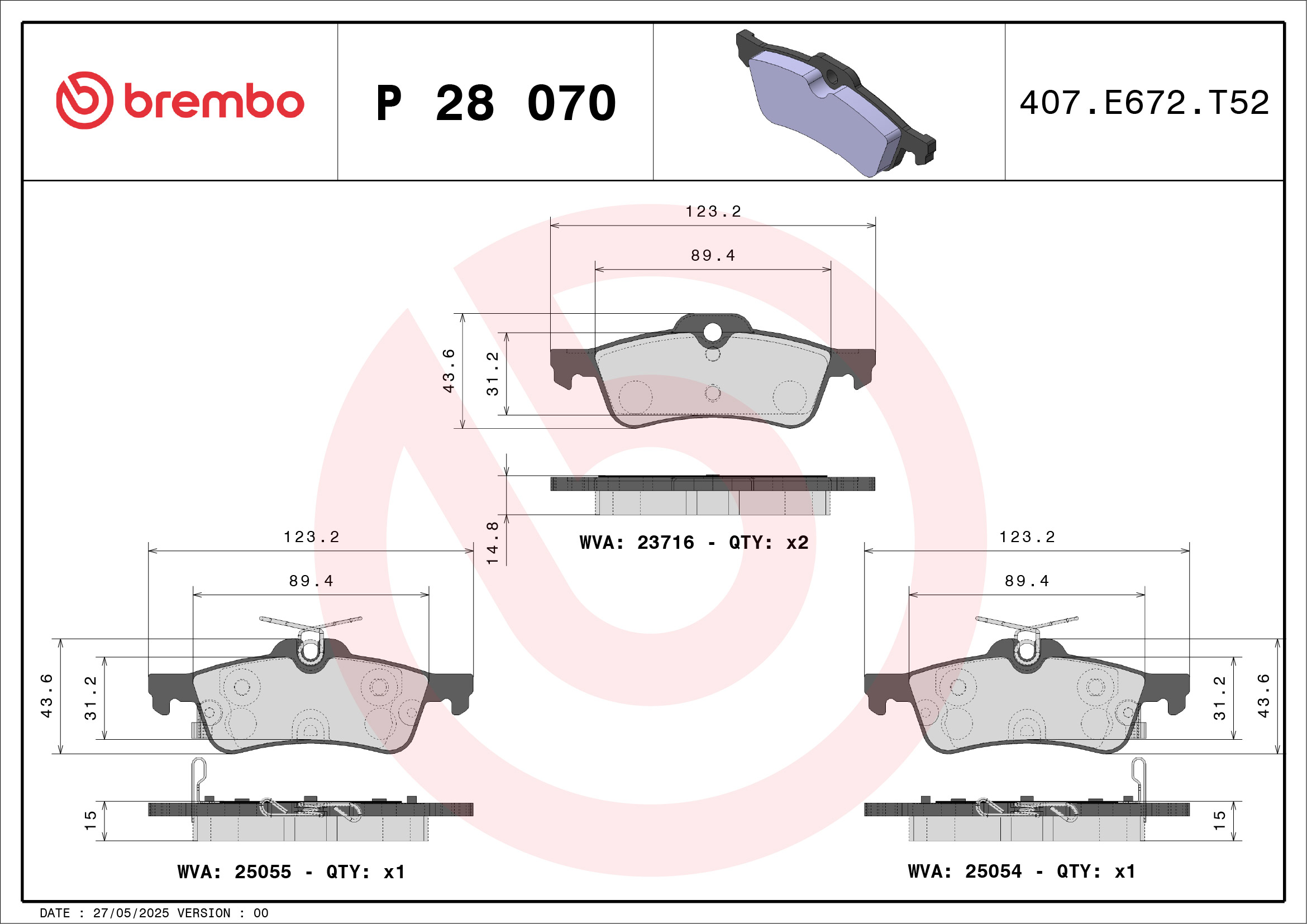 Kit pastiglie freno, Freno a disco - P 28 070 BREMBO