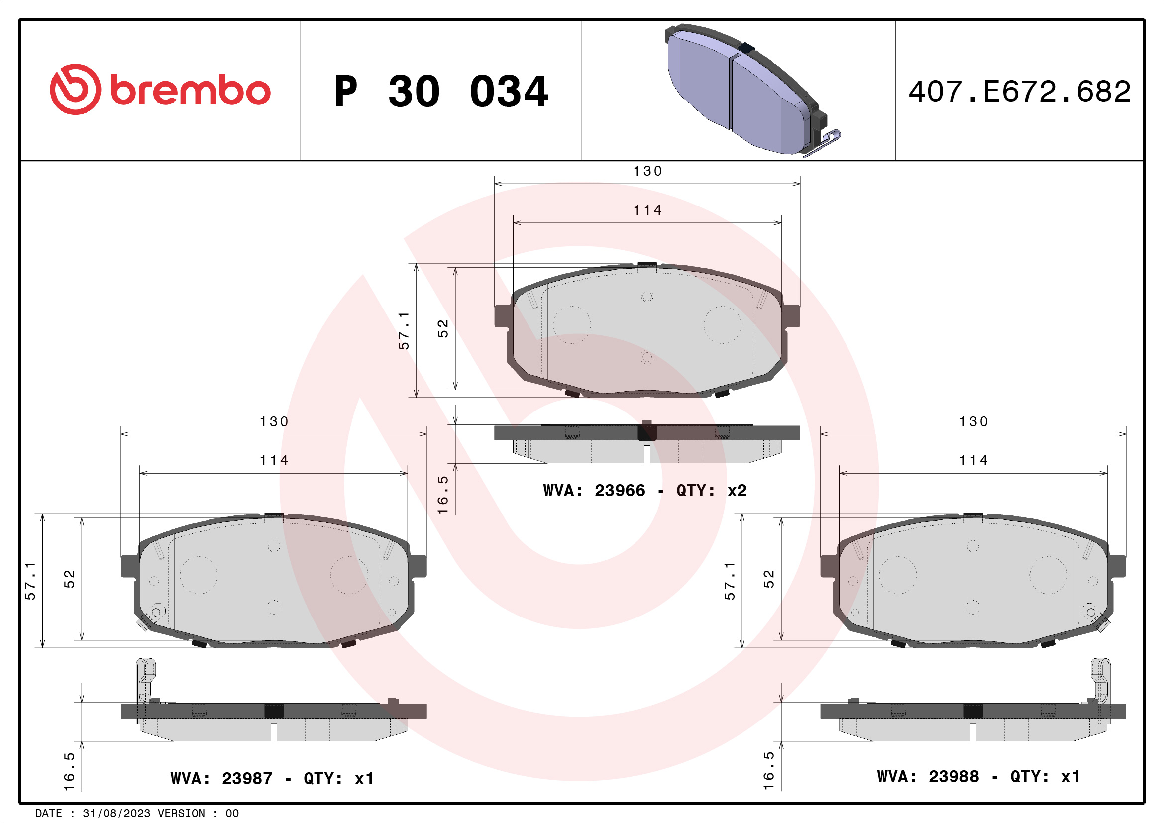 Brake Pad Set, disc brake - P 30 034 BREMBO