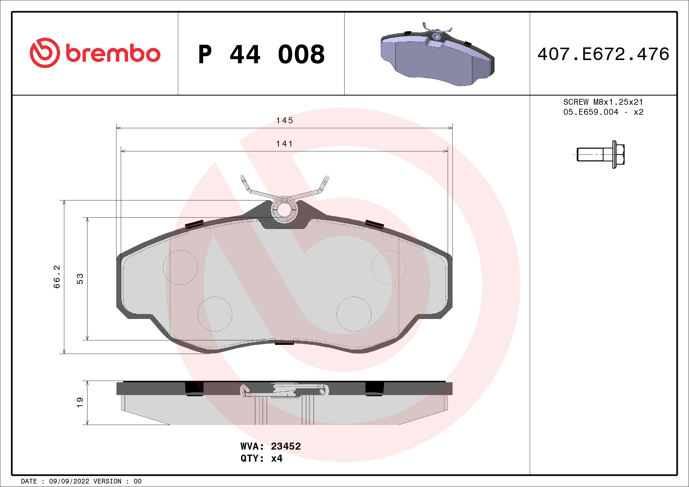 Brake Pad Set, disc brake - P 44 008 BREMBO