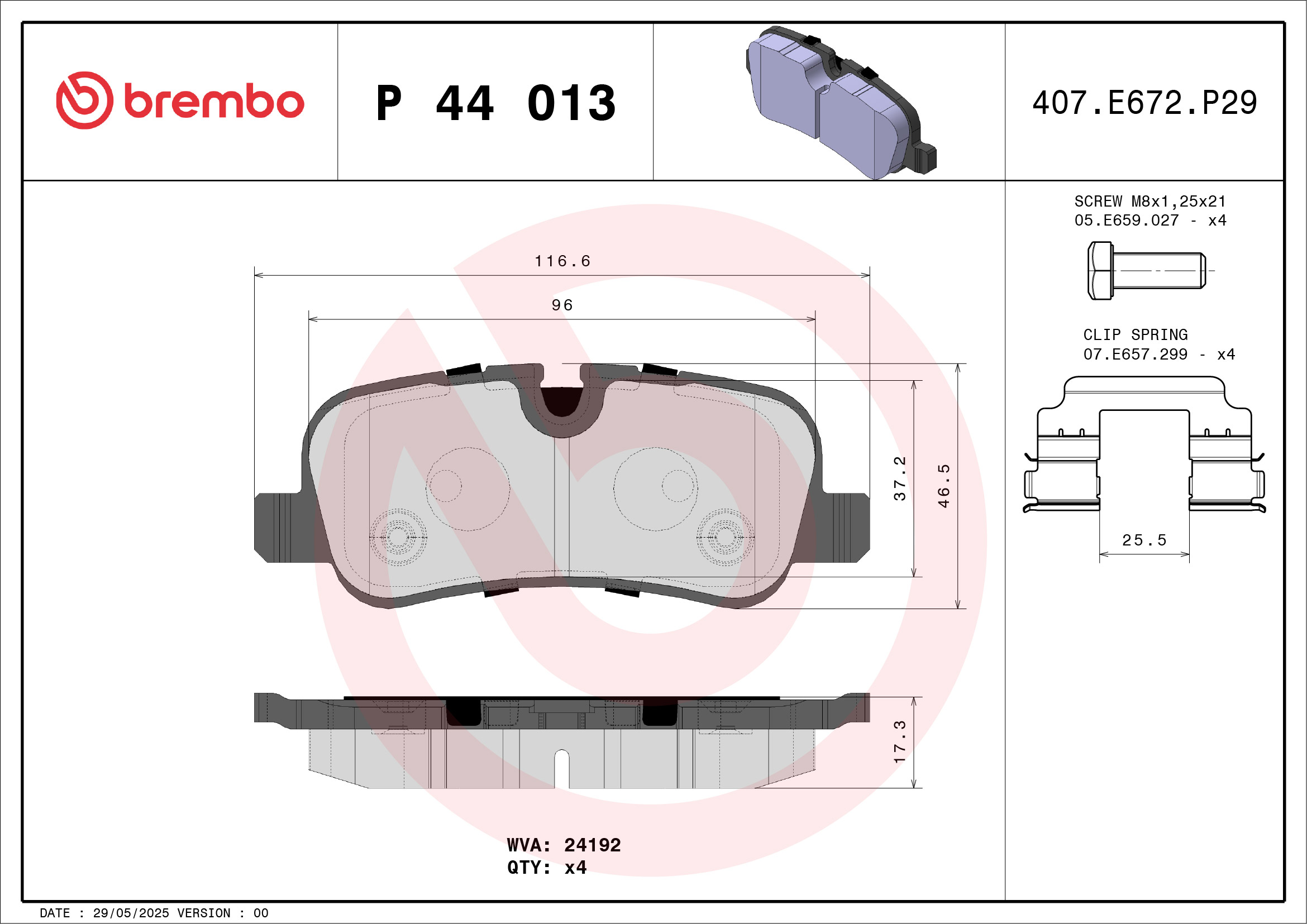 Kit pastiglie freno, Freno a disco - P 44 013 BREMBO