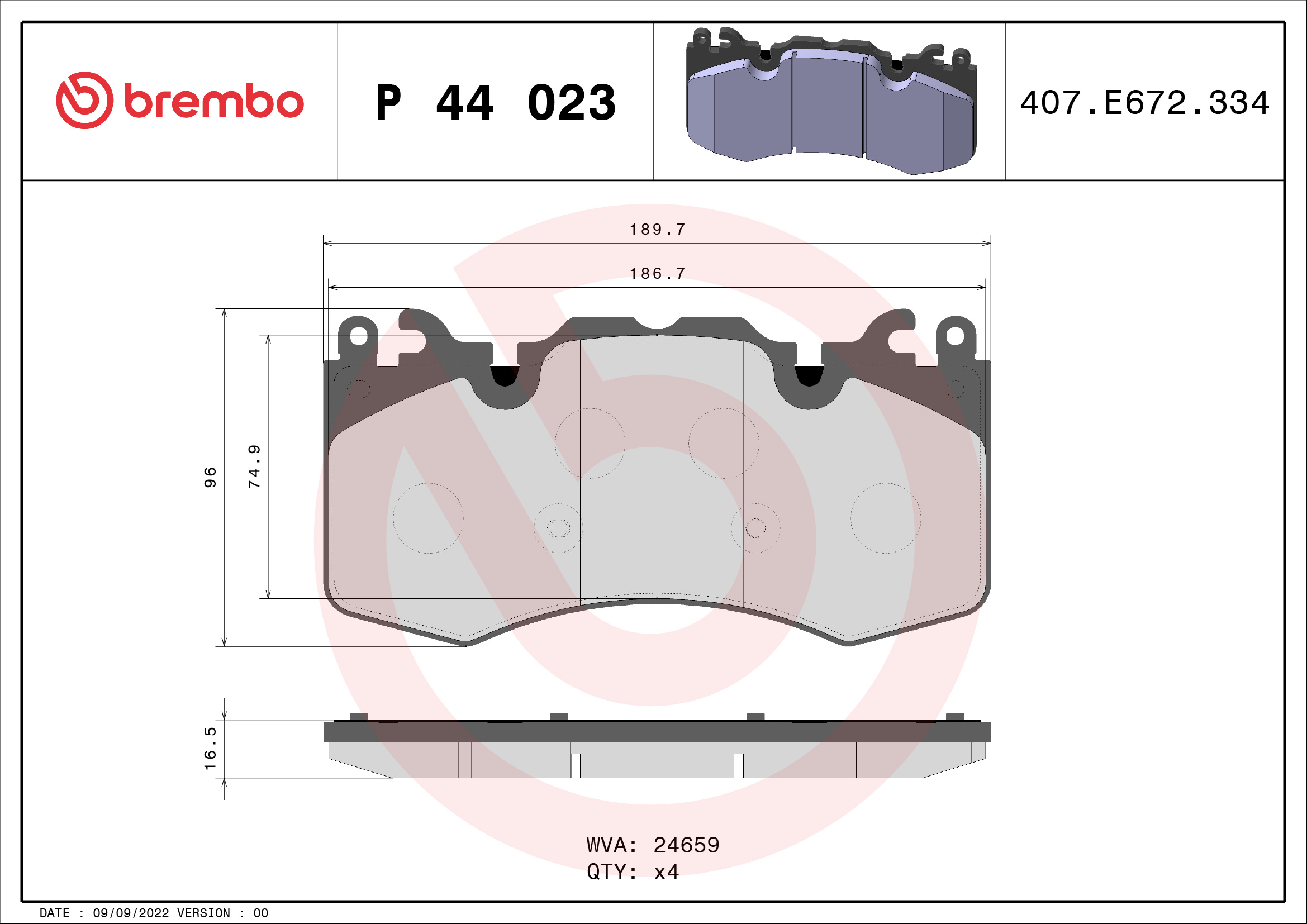 Комплект тормозных колодок, дисковый тормоз - P 44 023 BREMBO