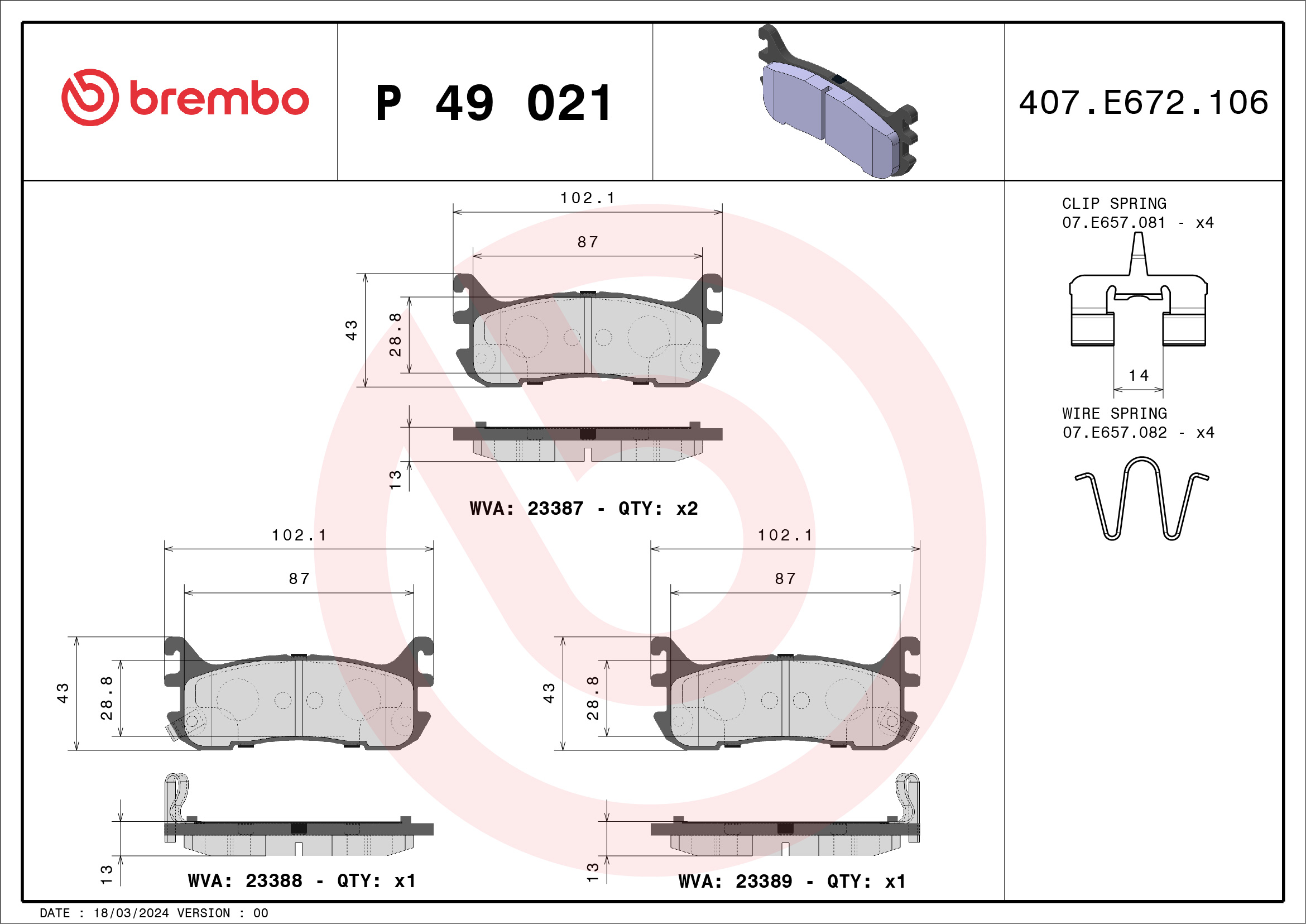 Bremsbelagsatz, Scheibenbremse - P 49 021 BREMBO