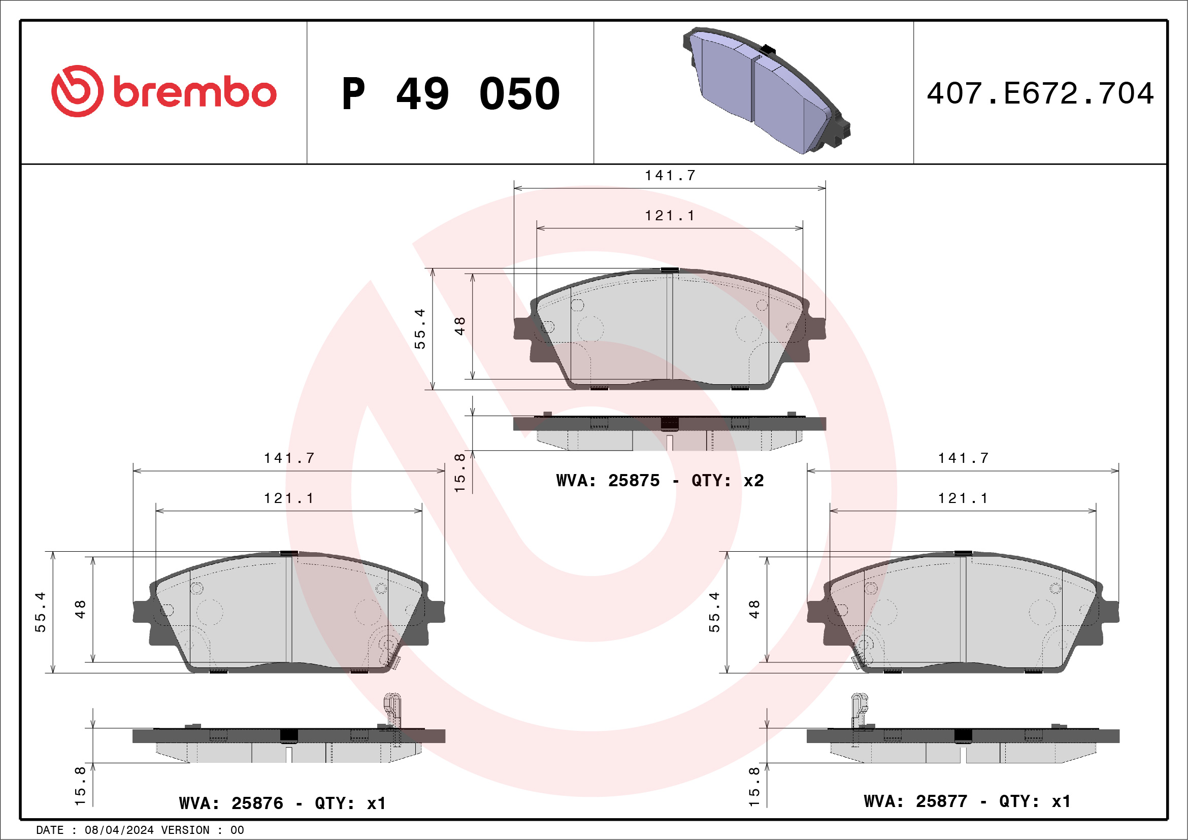 Kit pastiglie freno, Freno a disco - P 49 050 BREMBO