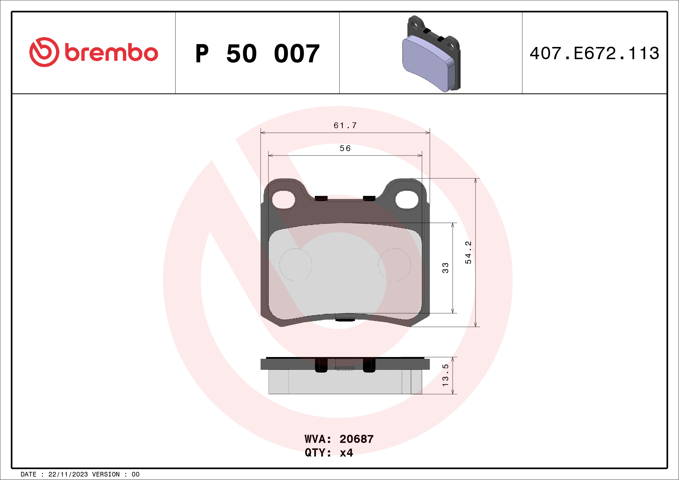 Kit pastiglie freno, Freno a disco - P 50 007 BREMBO