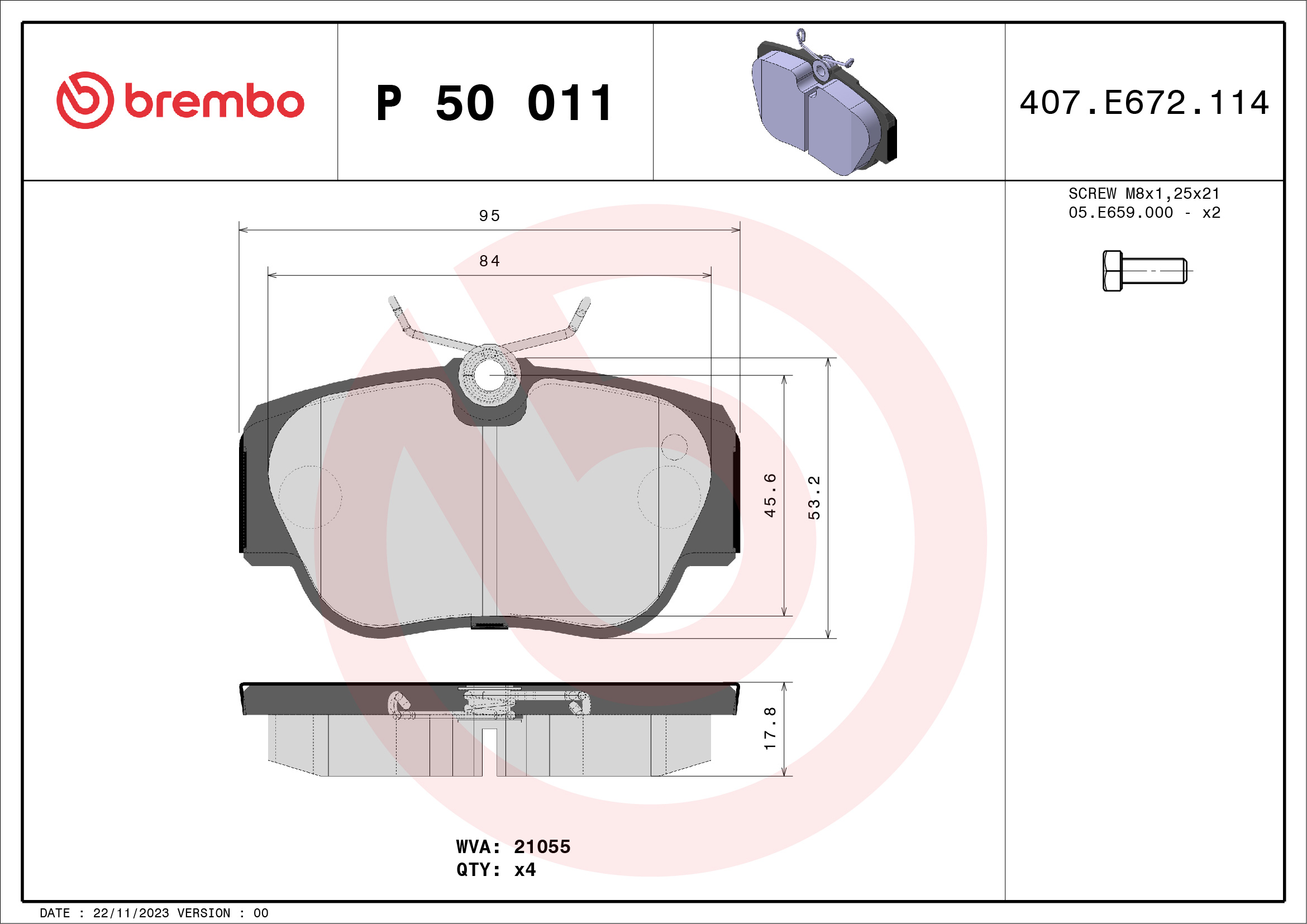 Kit pastiglie freno, Freno a disco - P 50 011 BREMBO
