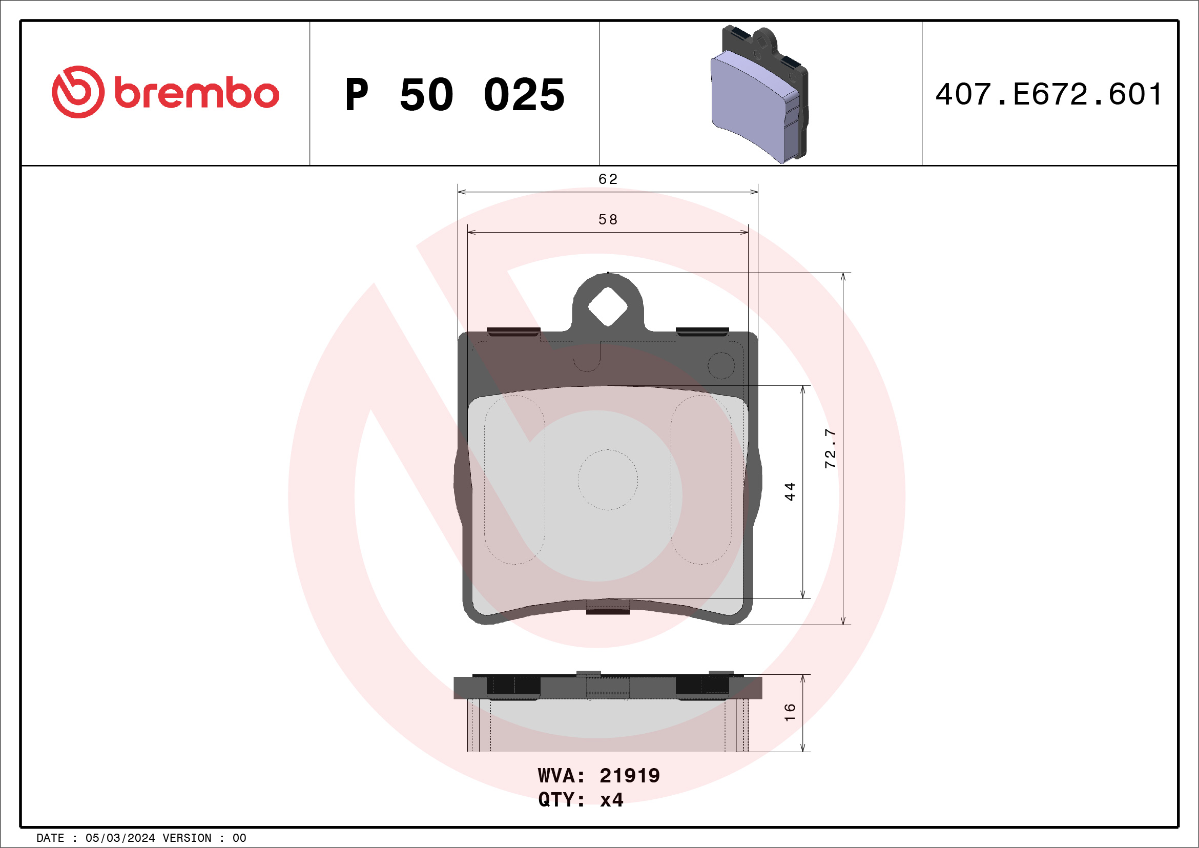 Bremsbelagsatz, Scheibenbremse - P 50 025 BREMBO