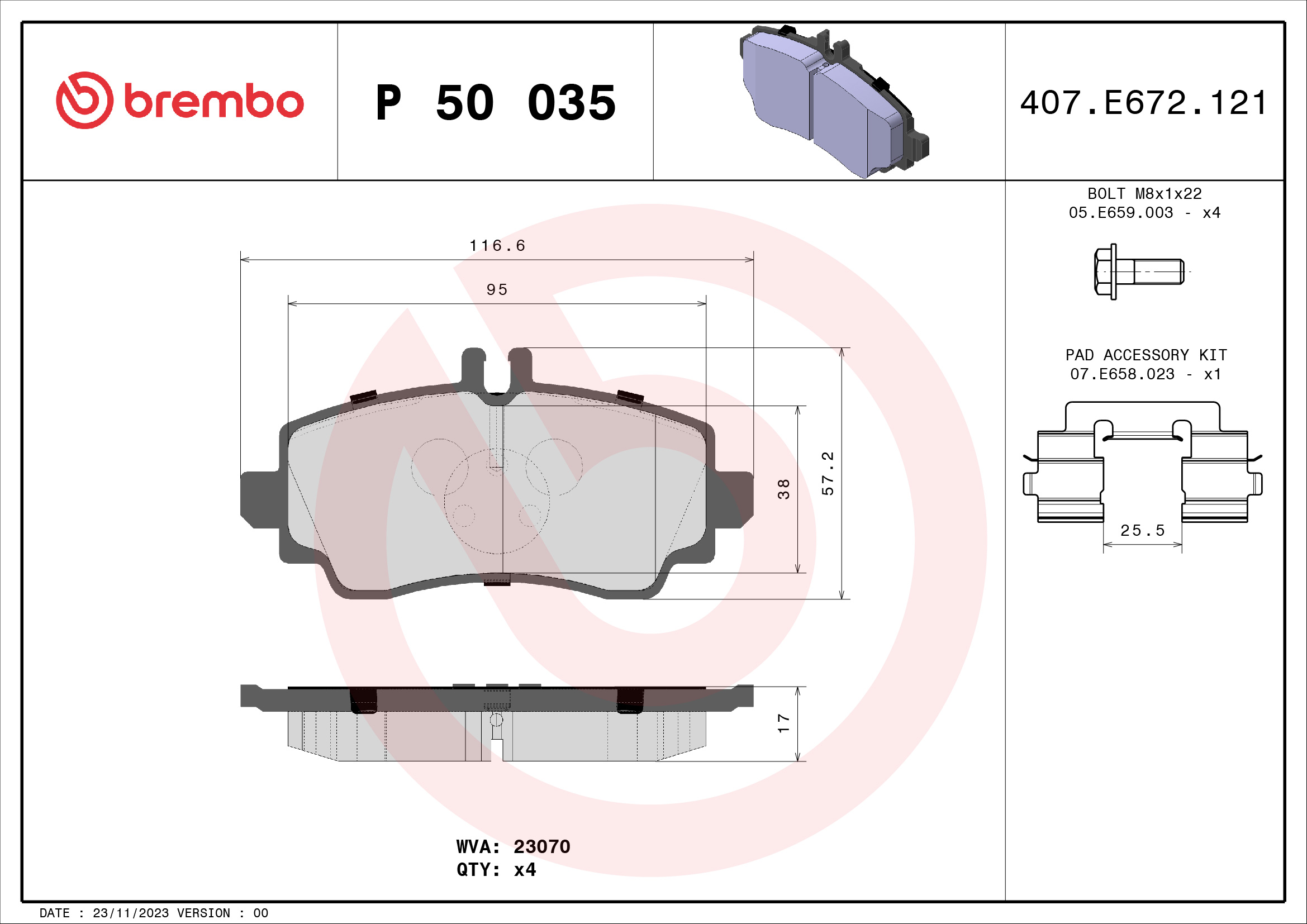 Brake Pad Set, disc brake - P 50 035 BREMBO