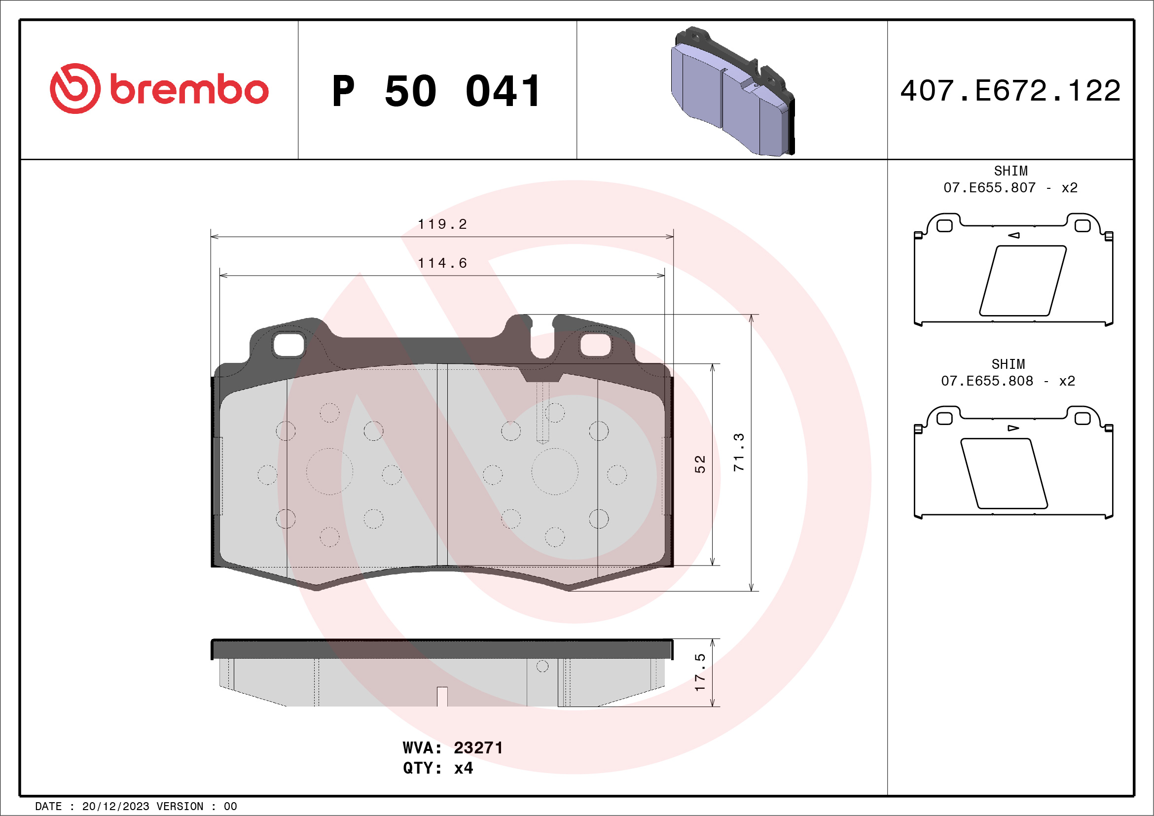 Brake Pad Set, disc brake - P 50 041 BREMBO