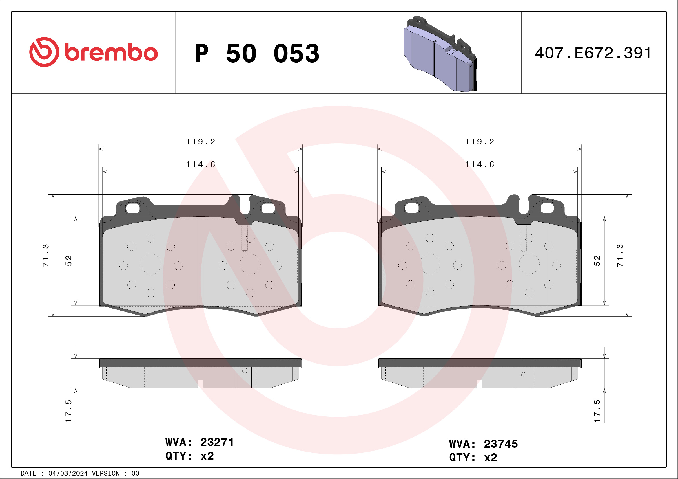 Kit pastiglie freno, Freno a disco - P 50 053 BREMBO