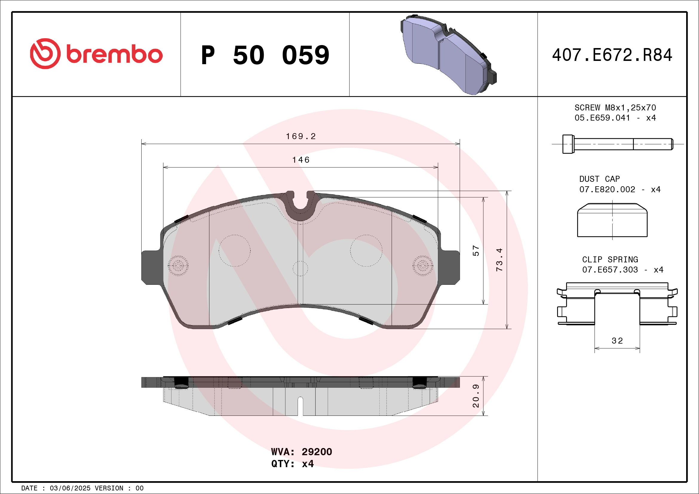 Brake Pad Set, disc brake - P 50 059 BREMBO
