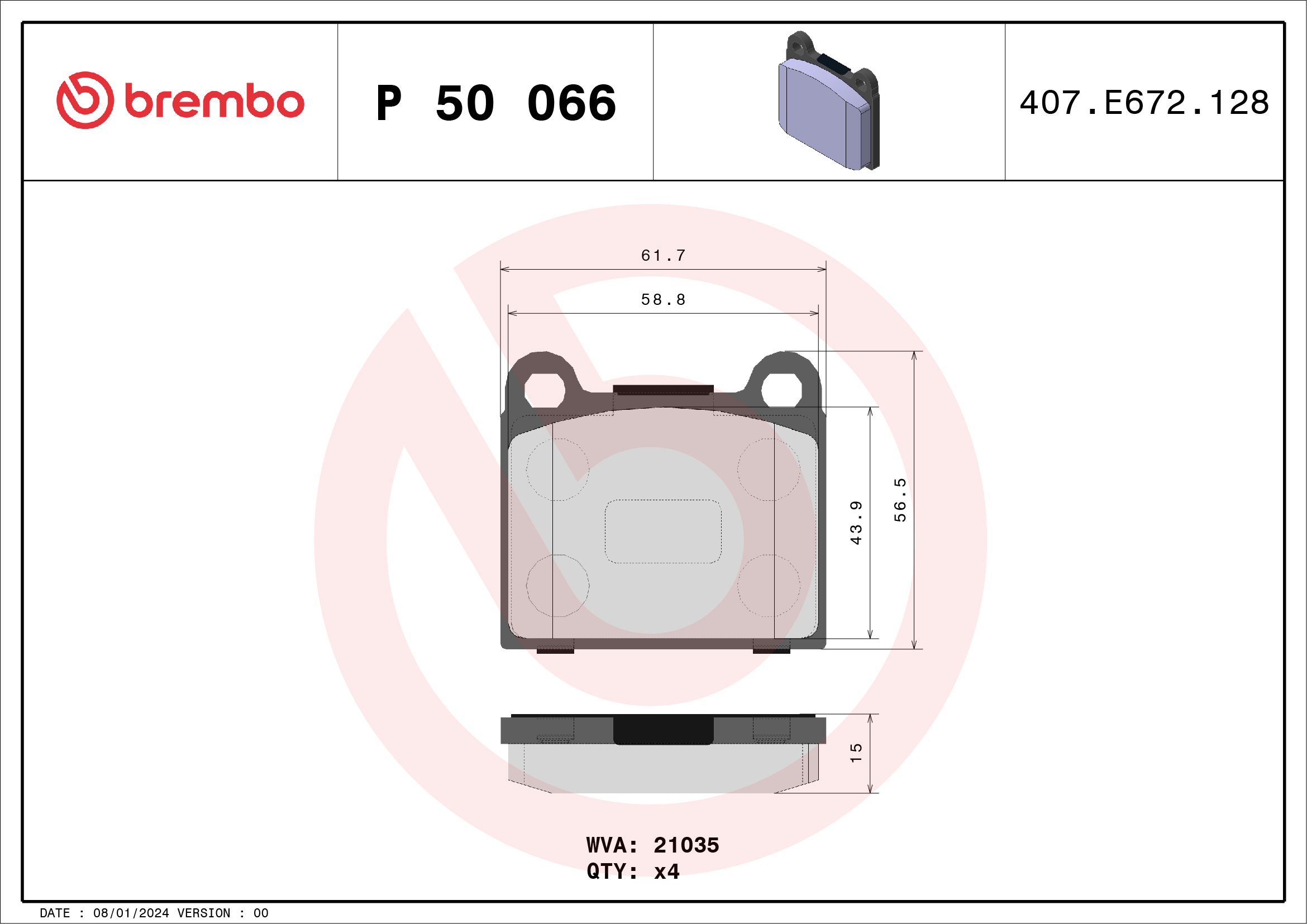 Brake Pad Set, disc brake - P 50 066 BREMBO
