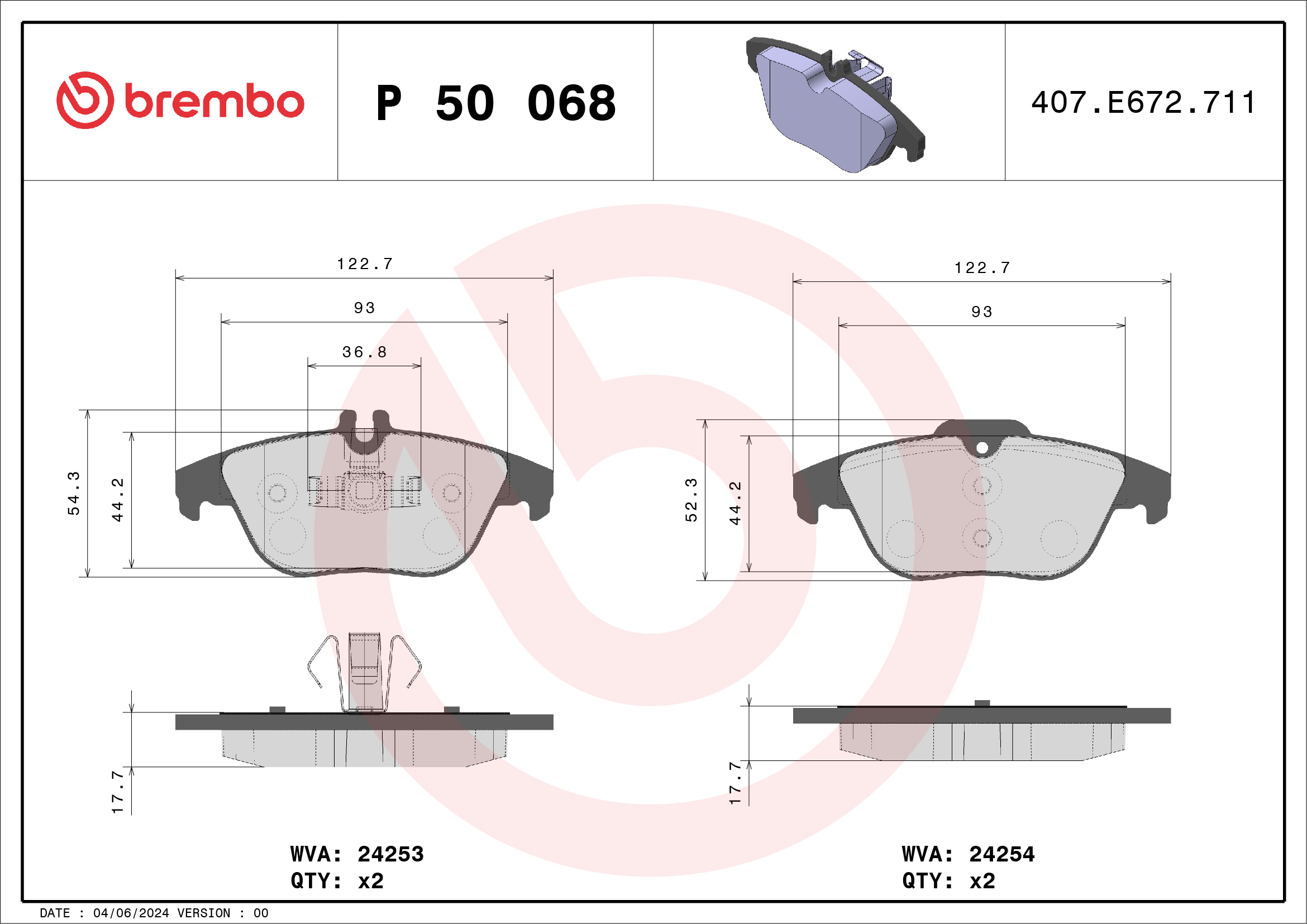 Brake Pad Set, disc brake - P 50 068X BREMBO