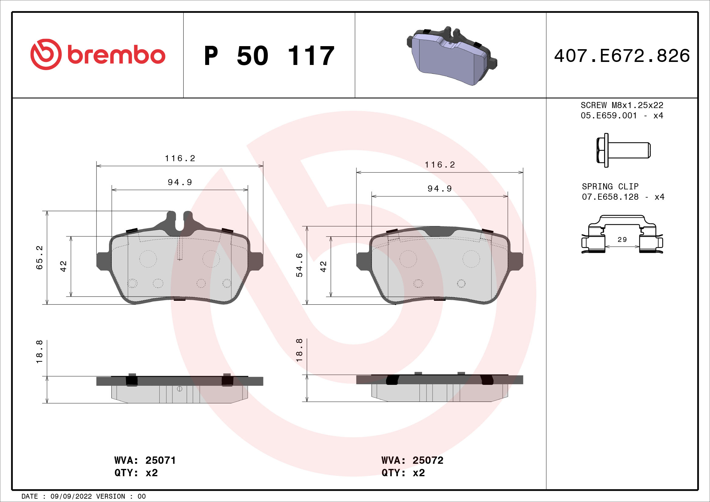 Brake Pad Set, disc brake - P 50 117 BREMBO