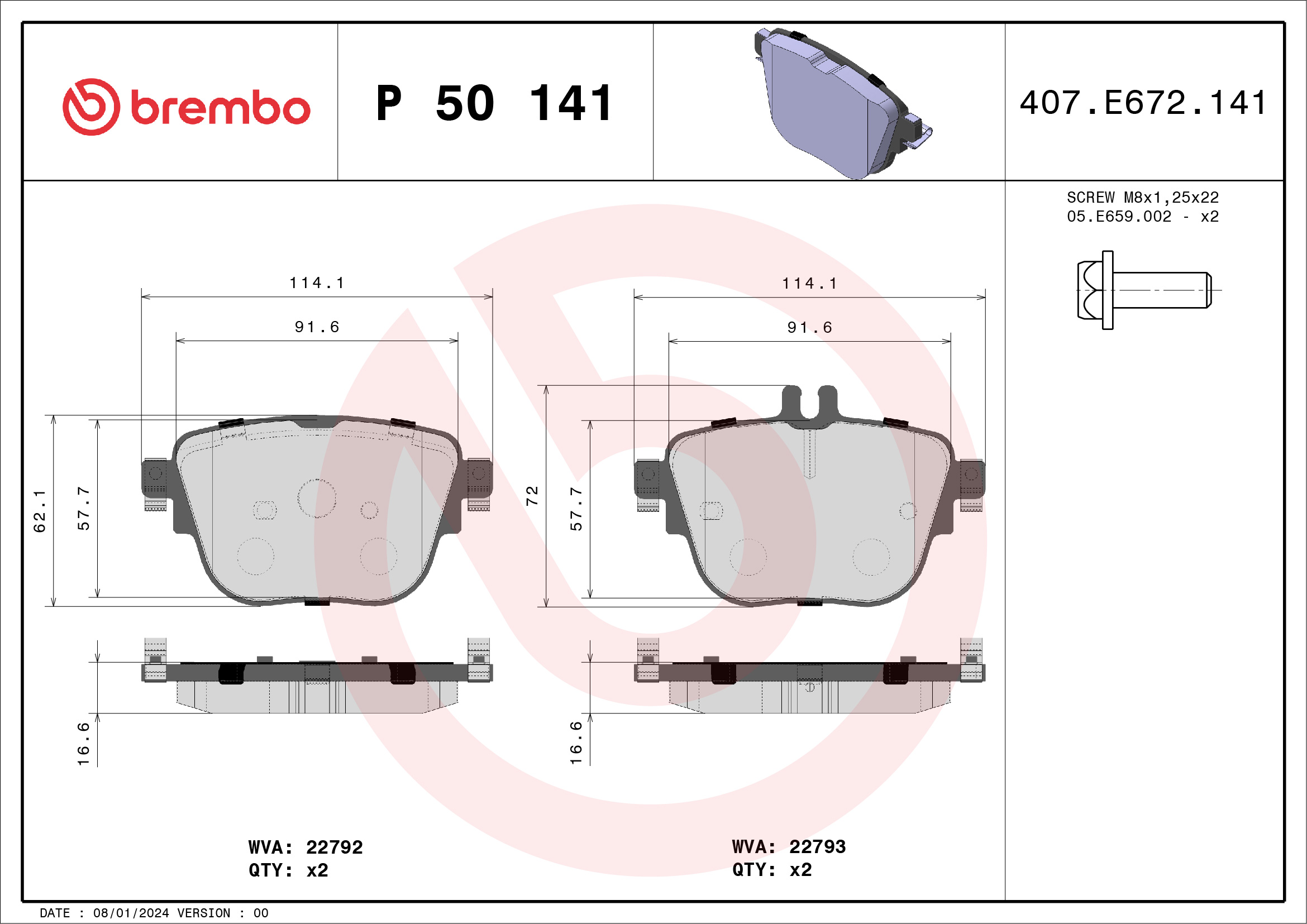 Kit pastiglie freno, Freno a disco - P 50 141 BREMBO