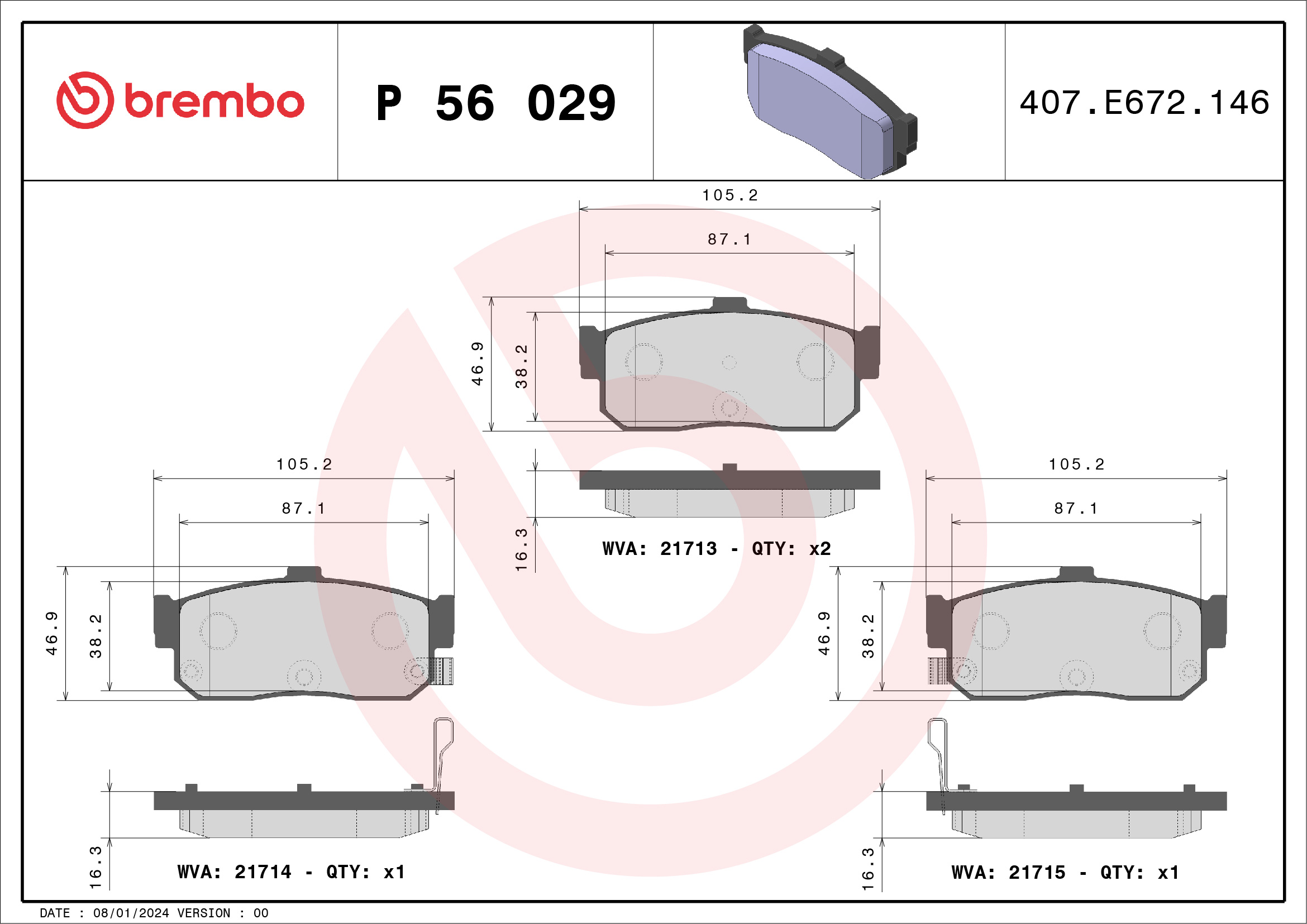Kit pastiglie freno, Freno a disco - P 56 029 BREMBO