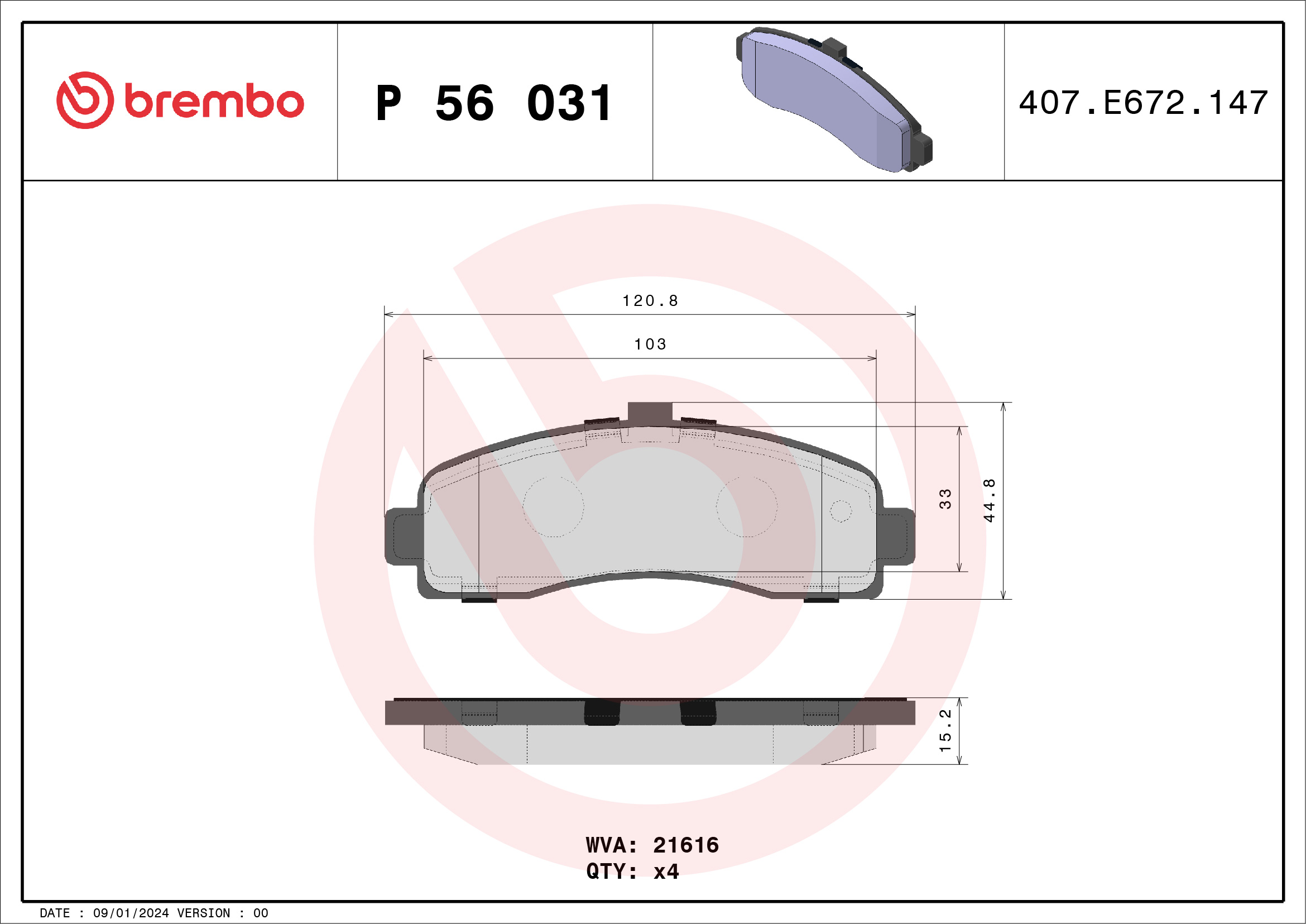 Brake Pad Set, disc brake - P 56 031 BREMBO