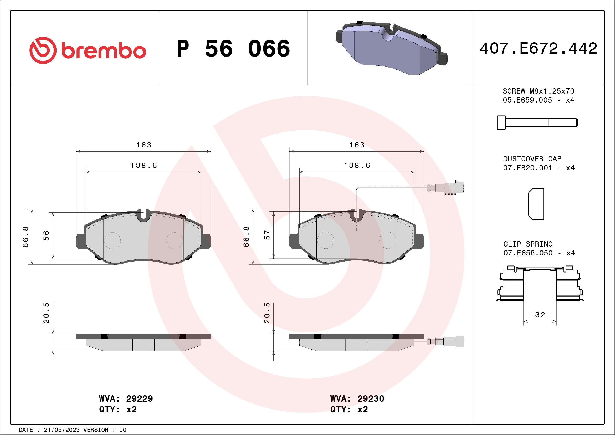 Kit pastiglie freno, Freno a disco - P 56 066 BREMBO