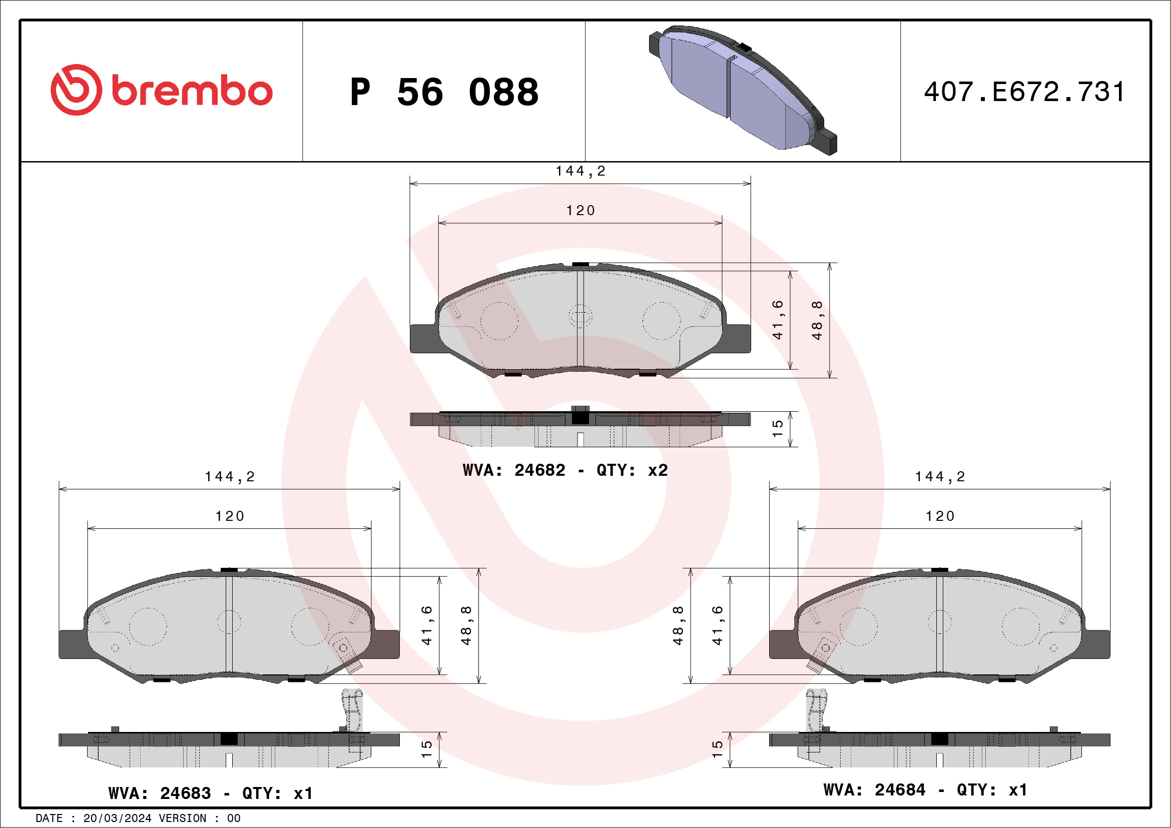 Kit pastiglie freno, Freno a disco - P 56 088 BREMBO