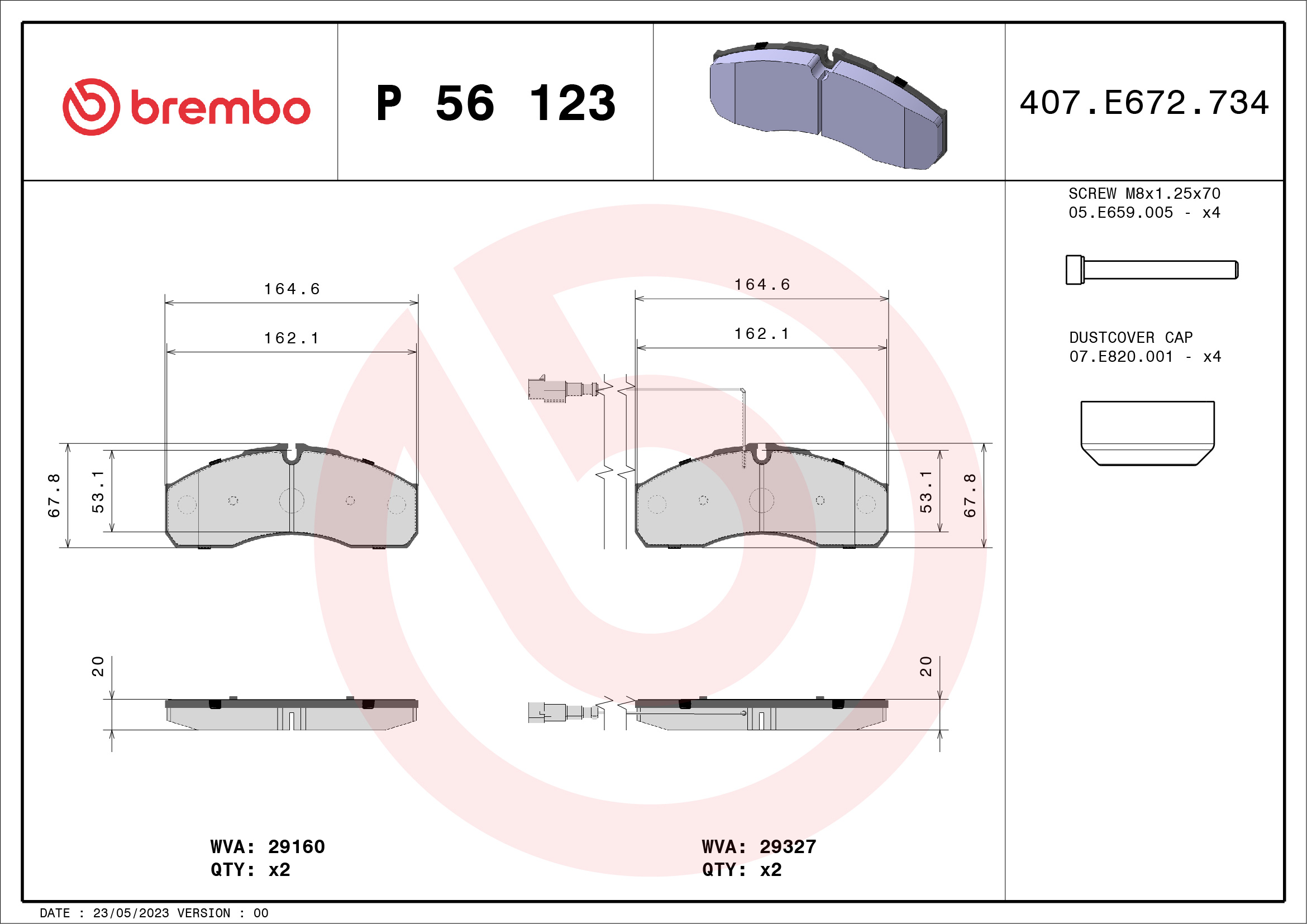 stabdžių trinkelių rinkinys, diskinis stabdys - P 56 123 BREMBO